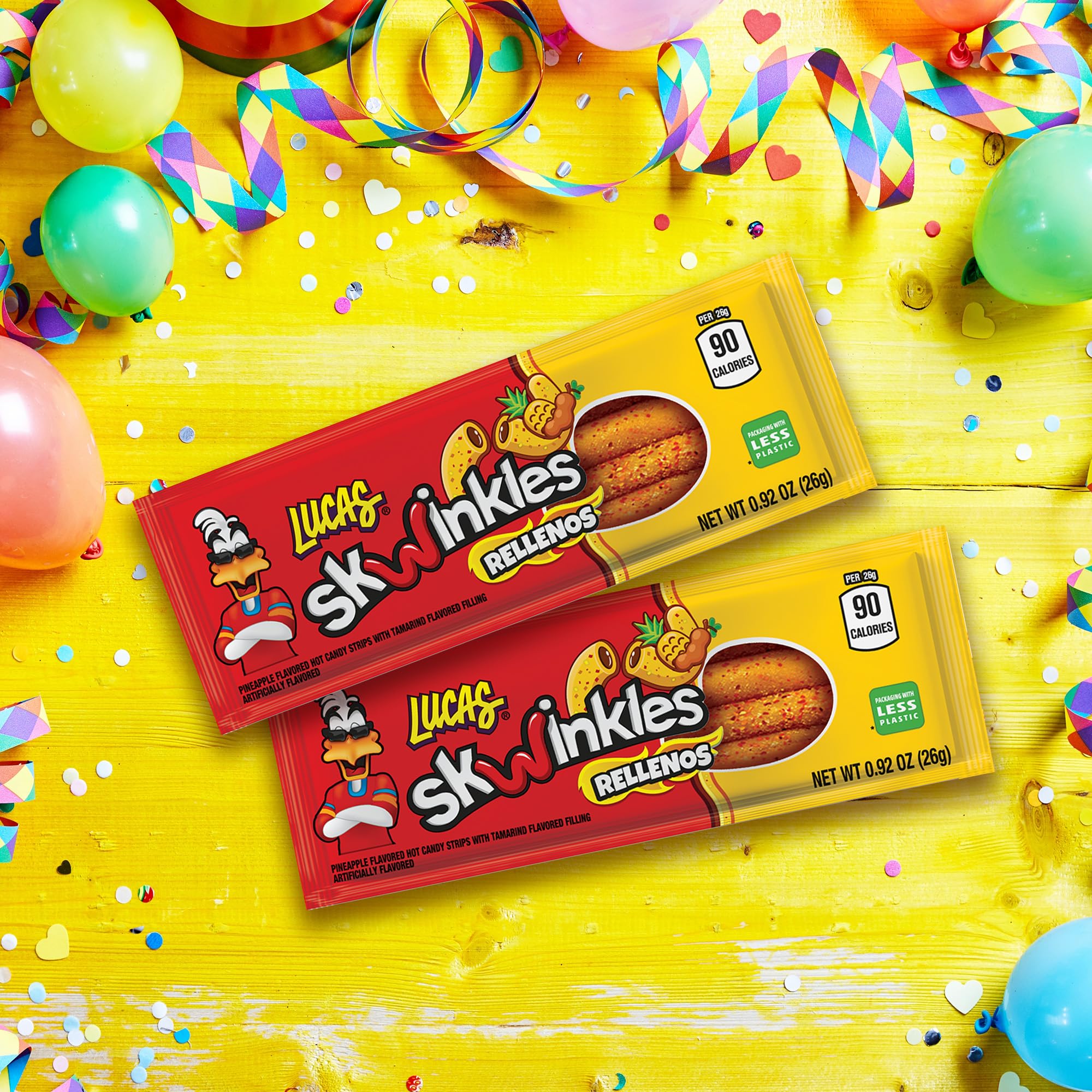 Lucas Skwinkles Pineapple - Tamarind Filled Flavored Sweet & Sour Candy Strips, 0.92oz - 12 Pieces for Treats, Fruit, Parties, Piñatas -Great