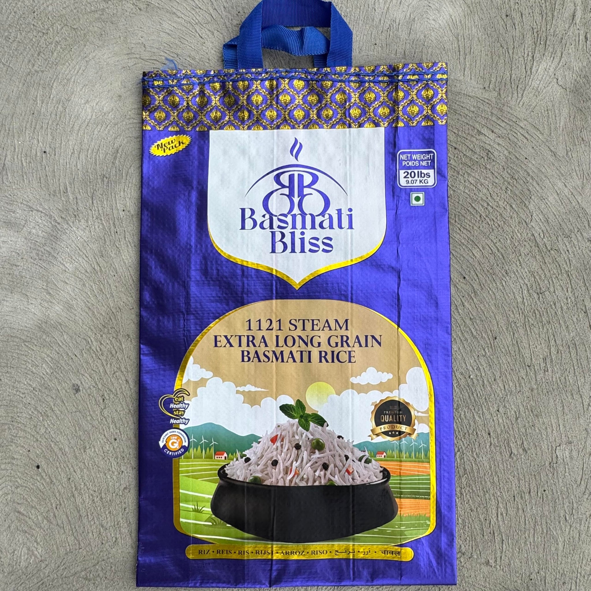 Basmati Bliss 1121 Steam Extra Long Grain Basmati Rice 20 LB - Premium Aged Indian White Rice - Aromatic, Fluffy, Non-Sticky - Perfect for Biryani, Pulao & Daily Cooking