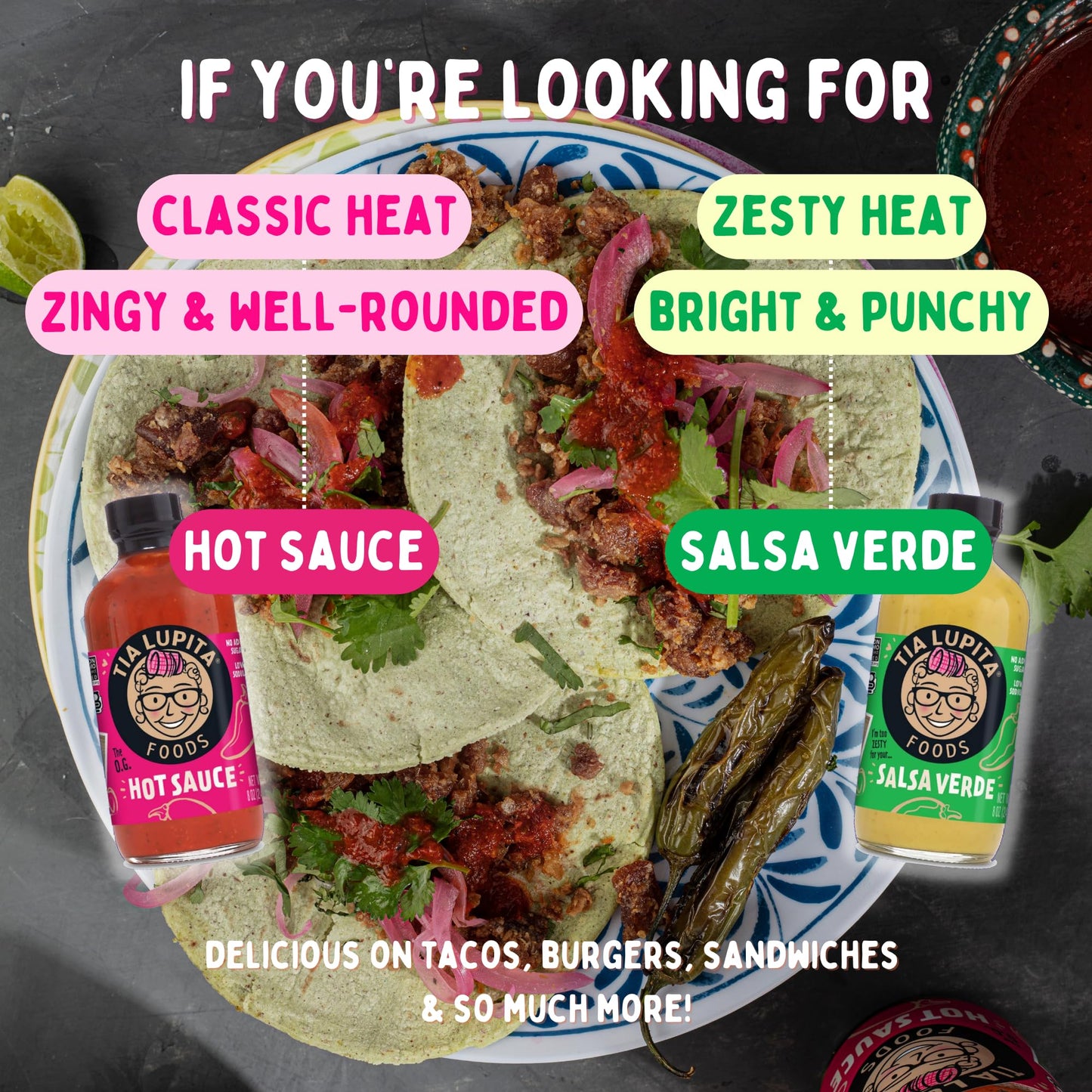 Tia Lupita Hot Sauce Variety Pack - 4 Bottles of Flavorful Heat - Jalapeño, Salsa Verde, Habanero, Chipotle - Gluten-Free, Non-GMO, Sugar Free, Low