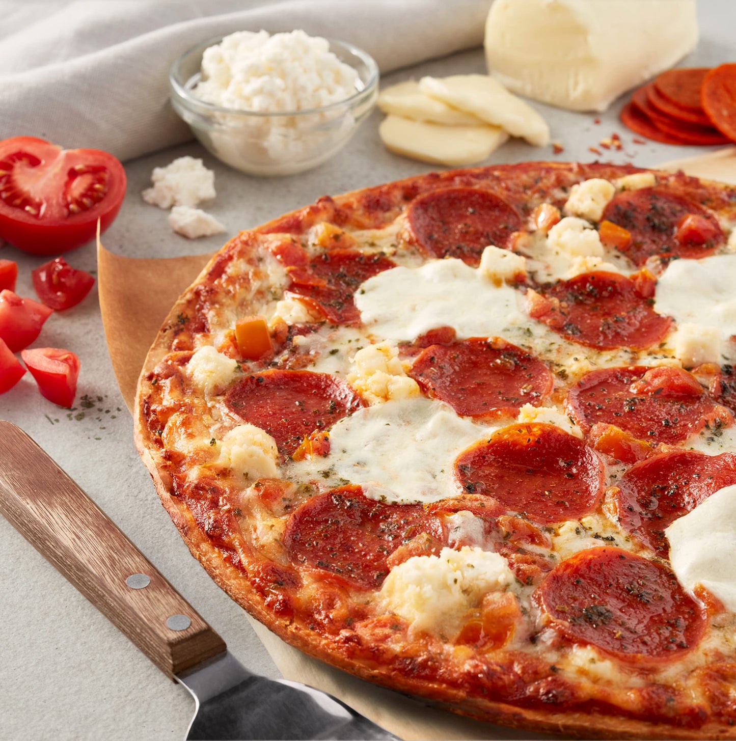 Spicy Pepperoni & Ricotta Thin Crust Pizza