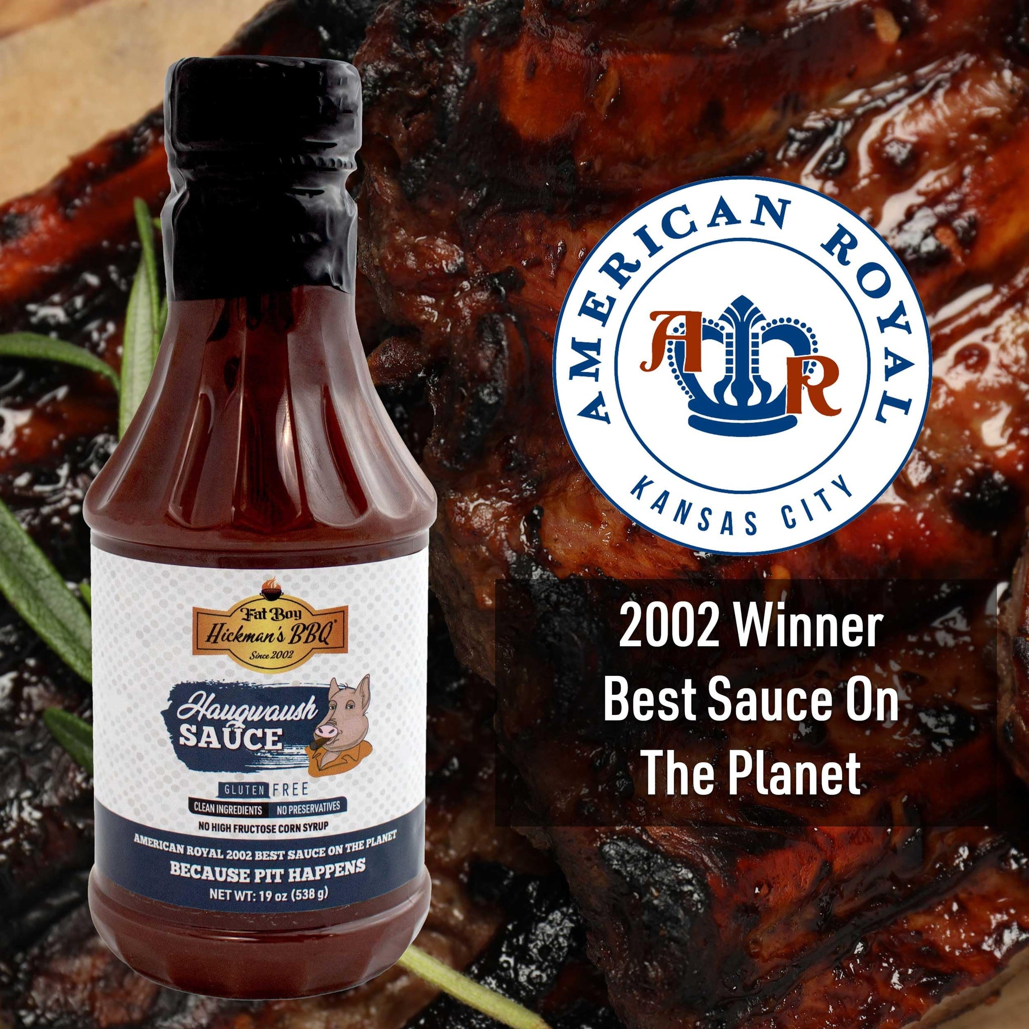 Fat Boy Hickman's BBQ Haugwaush Sauce PACK OF 2 - Perfect for Beef, Pork, Chicken, Pulled Pork and Ribs - Clean Ingredients, Gluten Free, No MSG & No