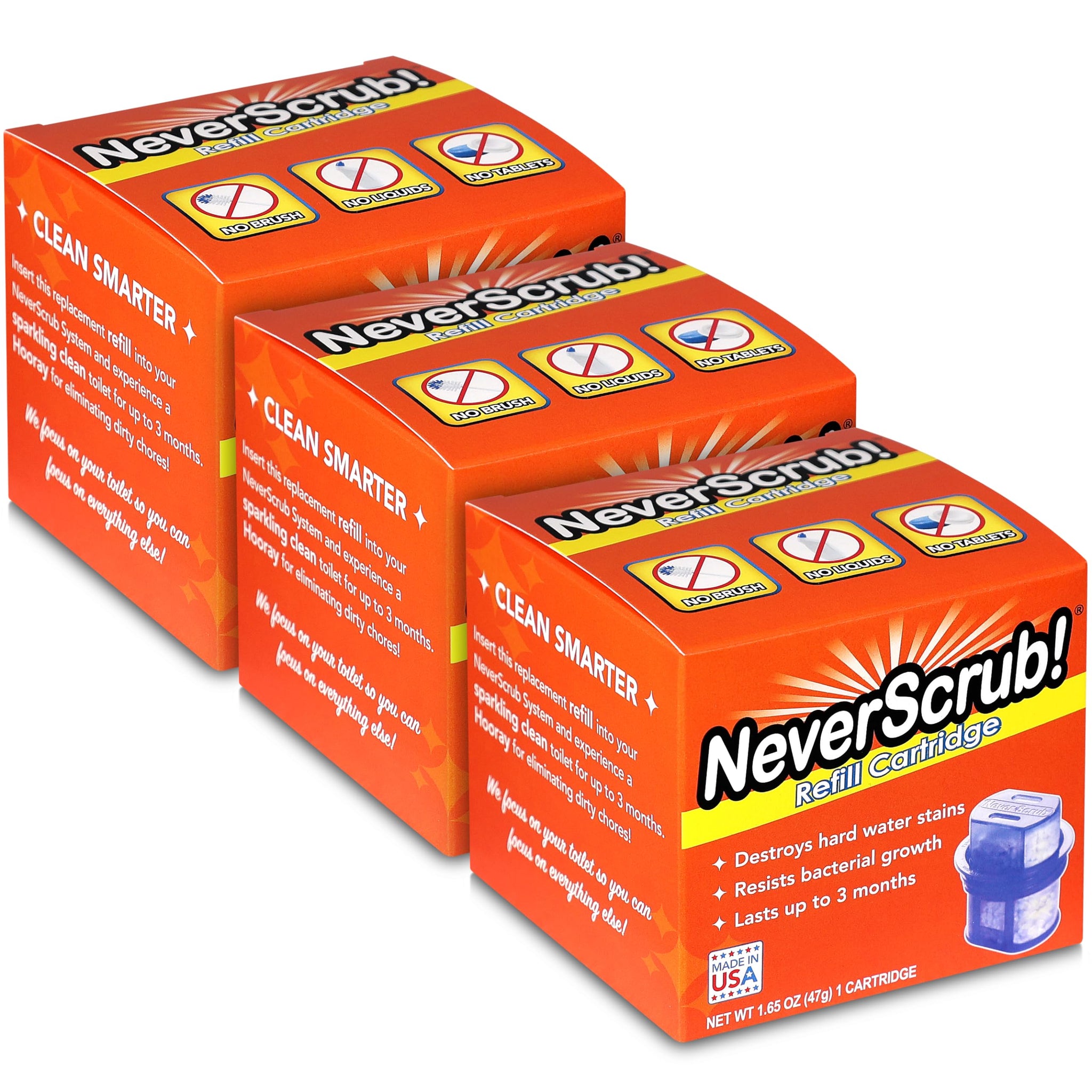 NeverScrub! Refill Cartridge Self Cleaning Toilet System - Replacement Cartridge for Automatic Toilet Bowl Cleaner - 1.65 oz, Lasts Up To 3-5 Months