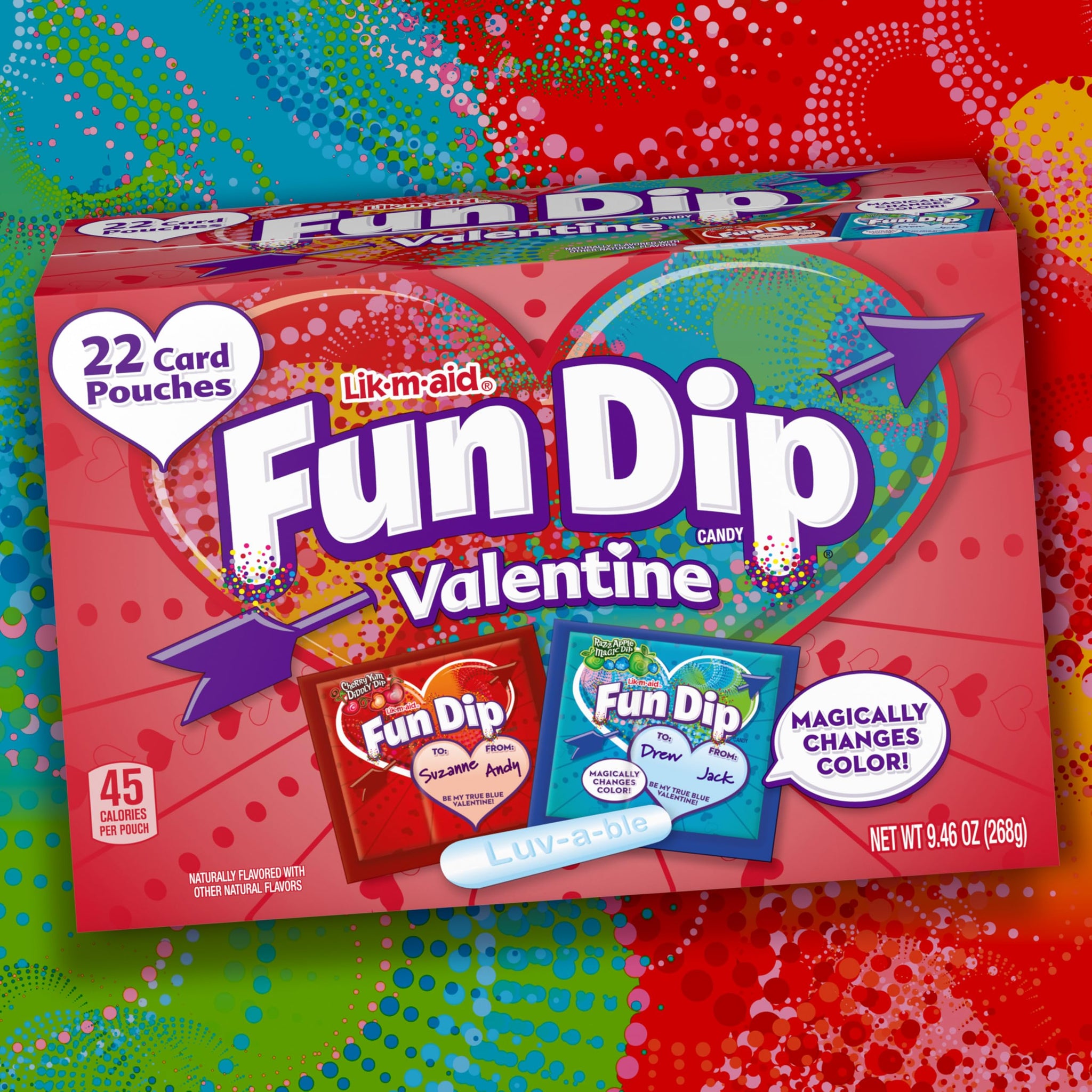 Lik-a-Maid Fun Dip Valentines Day Candy Friendship Exchange Variety Box, 10.32 oz, 24 Pouches