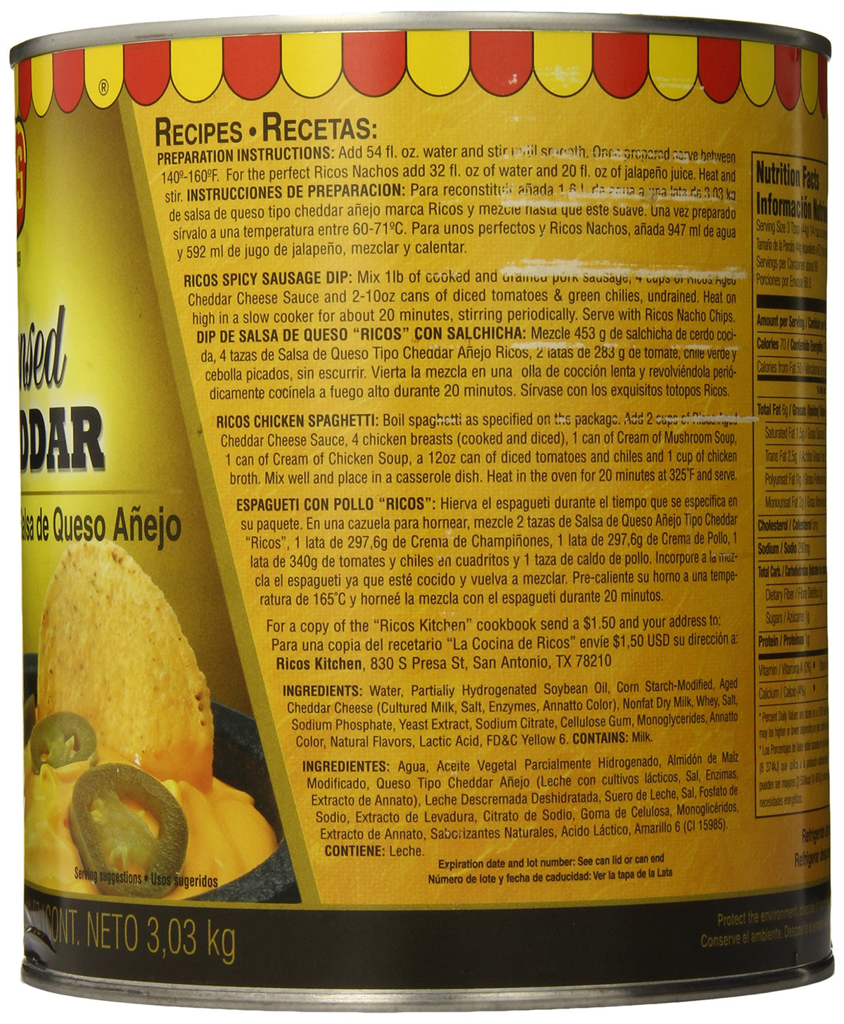 Rico's Cheddar Cheese Sauce, 107 Ounce Can