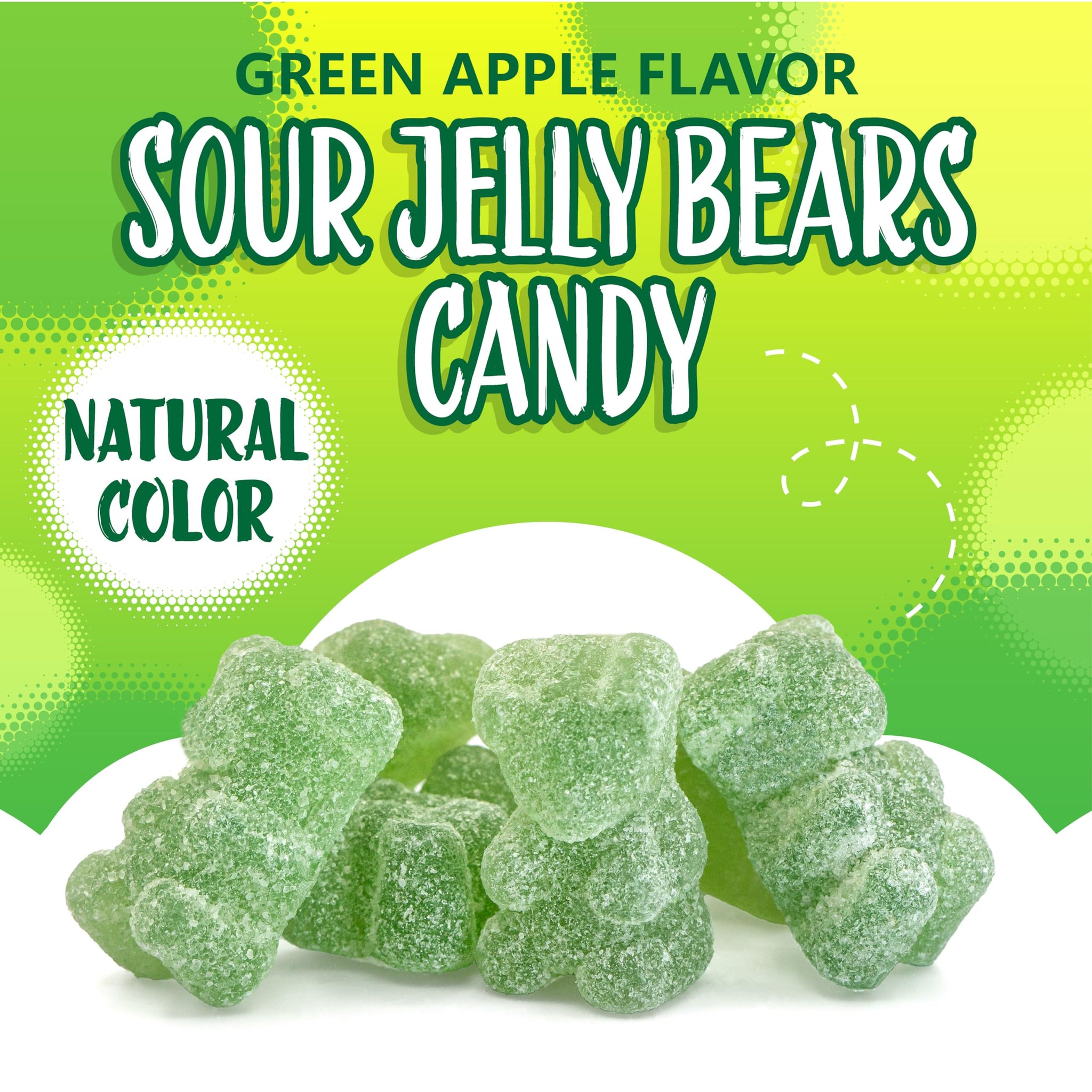 Sour Bears Gummy Candy | 1 Pound Bag | Dye Free Candy | Gelatin Free Soft Green Candies | Jelly Bears for Candy Buffets & Dessert Decorating | Green