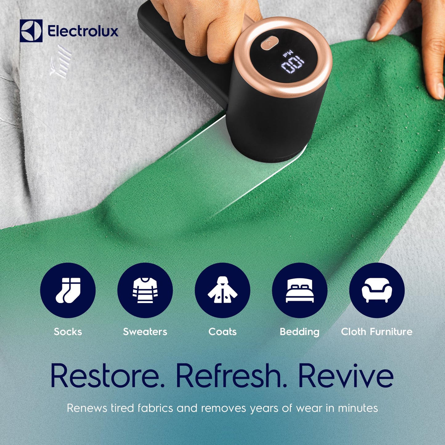 Electrolux Rechargeable Fabric Shaver | 3-Speed Lint Remover for Clothes & Furniture | Eliminates Fuzz & Pilling | Electric Lint Shaver with LED