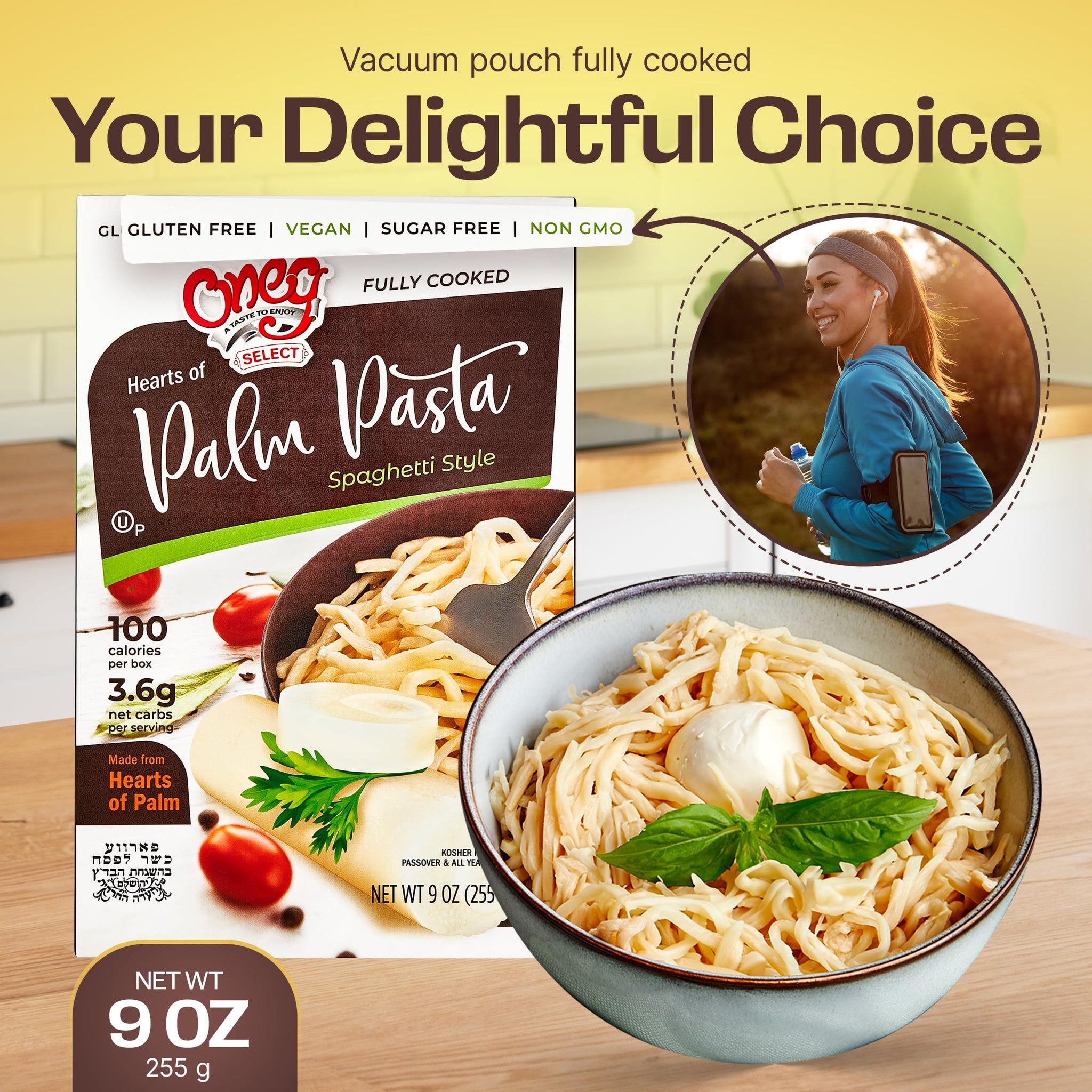 Oneg Hearts of Palm Pasta Spaghetti Noodles - Gluten Free, Fully Cooked Low Carb Spaghetti Noodles, Healthy Pasta Substitute, Non-GMO, Sugar-Free