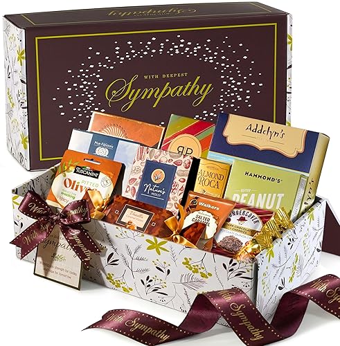 Broadway Basketeers Sympathy Gift Basket - Deluxe Gourmet Delight Condolence & Bereavement Care Package with Kosher Snacks - Thoughtful Gift for Loss