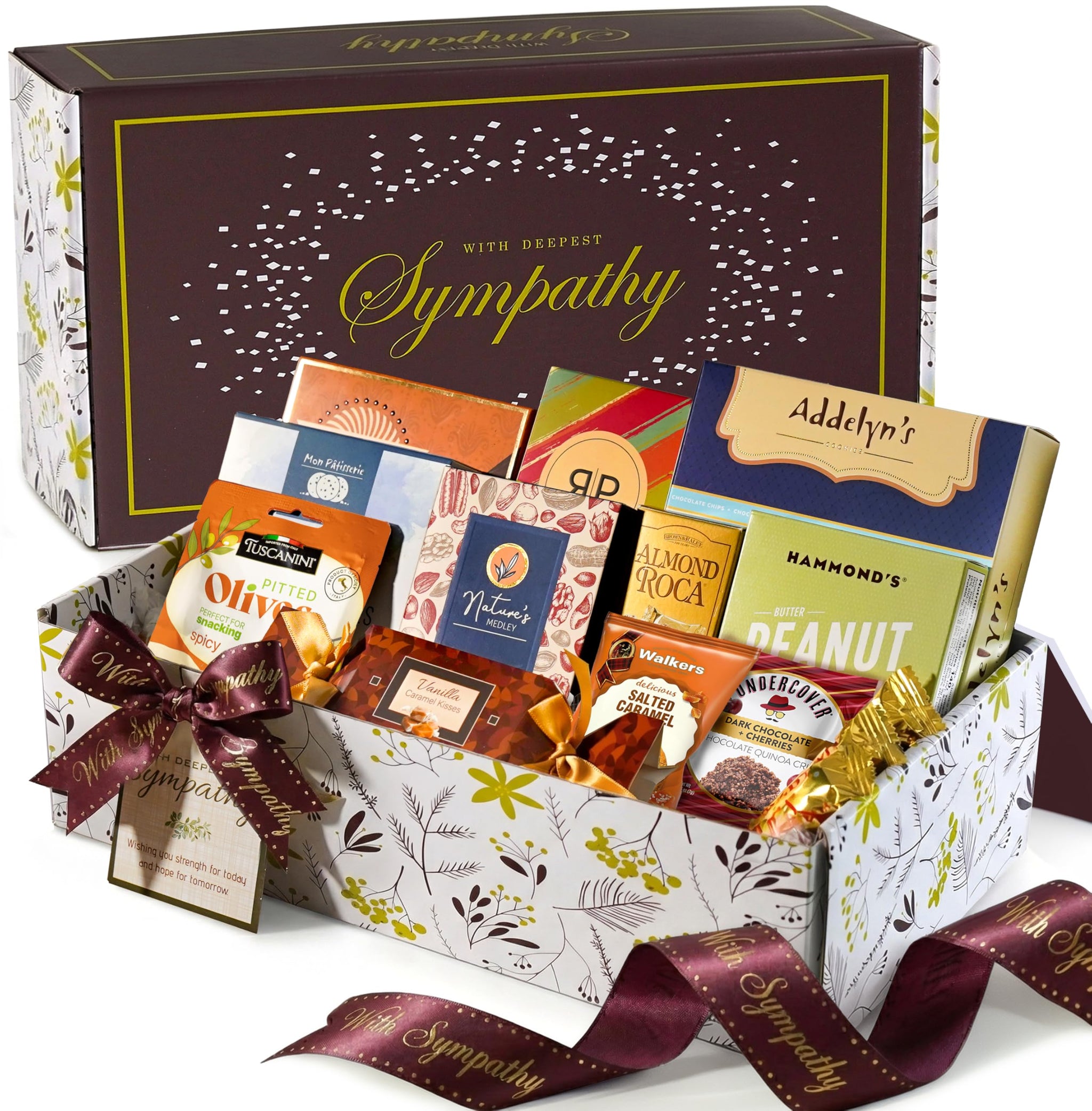 Broadway Basketeers Sympathy Gift Basket - Deluxe Gourmet Delight Condolence & Bereavement Care Package with Kosher Snacks - Thoughtful Gift for Loss