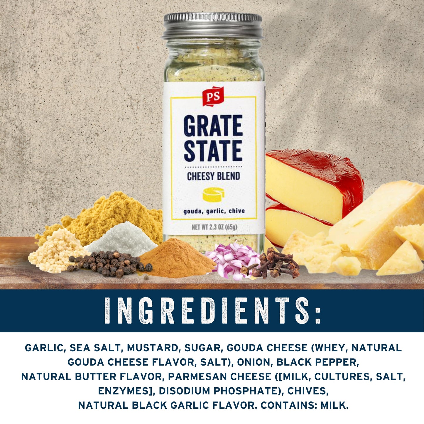 PS Seasoning Grate State Cheesy Blend Seasoning, Garlic Parmesan Mix for Mac and Cheese, Pasta, Fries, and More, Wisconsin-Crafted Zero Calorie