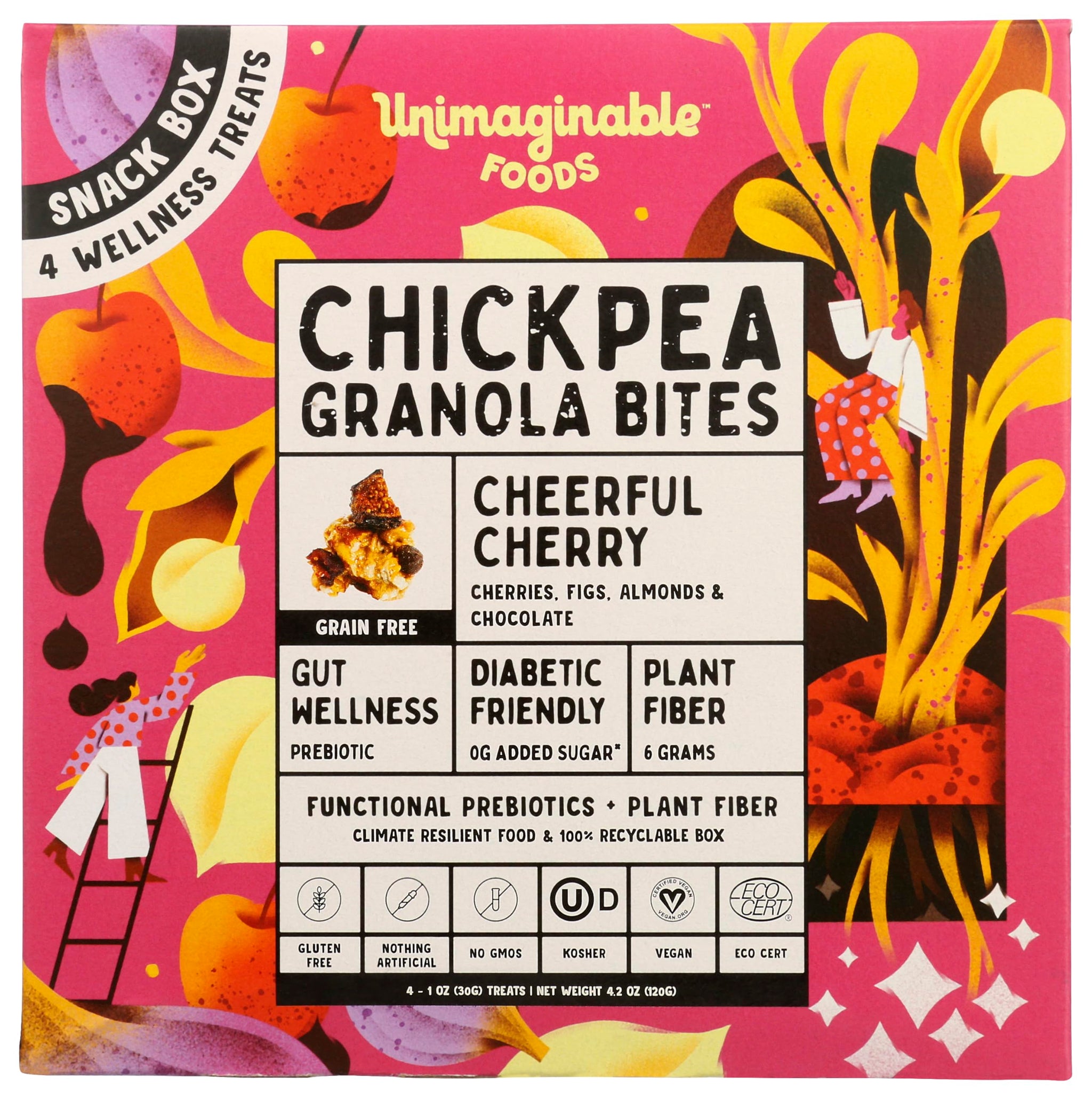 Chickpea Granola Bites - Unimaginable Foods Cheerful Cherry Snack Box (5 pack) - Vegan, Non-GMO, Gluten Free, Dairy Free - 4 oz