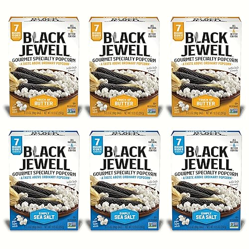 Black Jewell Gourmet Microwave Popcorn Variety Pack with Touch of Butter and Simply Sea Salt (Pack of 6)