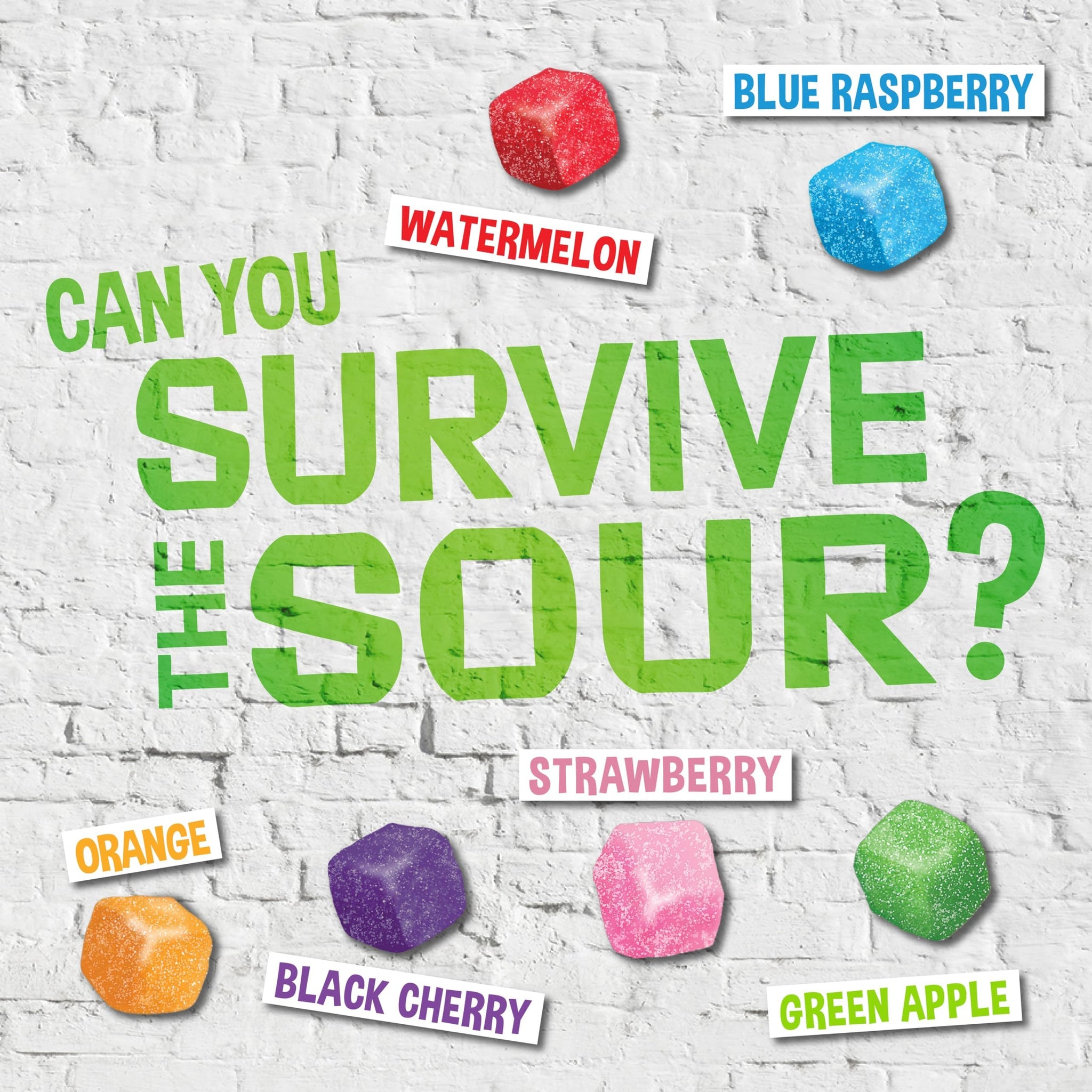 WARHEADS Cubes - Sour, Sweet & Fruity Chewy Candy with New Sour Fruity Flavors: Orange, Watermelon, Blue Raspberry, Black Cherry, Strawberry & Green