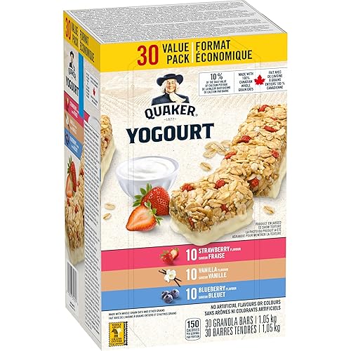 Quaker Yogurt Granola Bars, Strawberry, Vanilla, & Blueberry Variety Pack, 30-count, 1.05kg/2.3 lbs. Box (Imported from Canada)