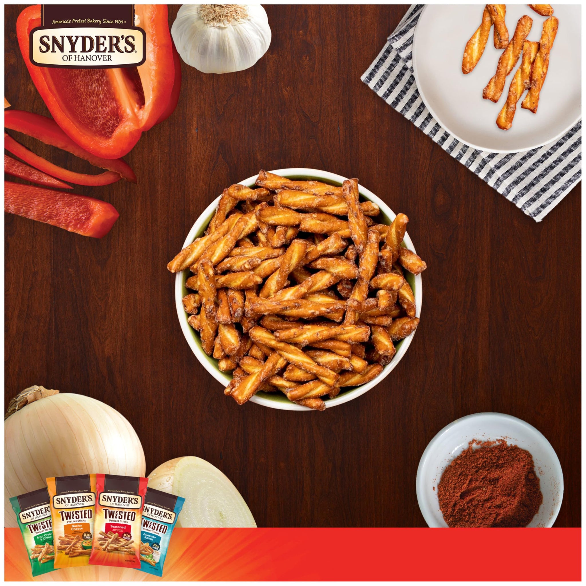 Snyder's of Hanover, Seasoned Twisted Pretzel Sticks, 12 Oz Bag