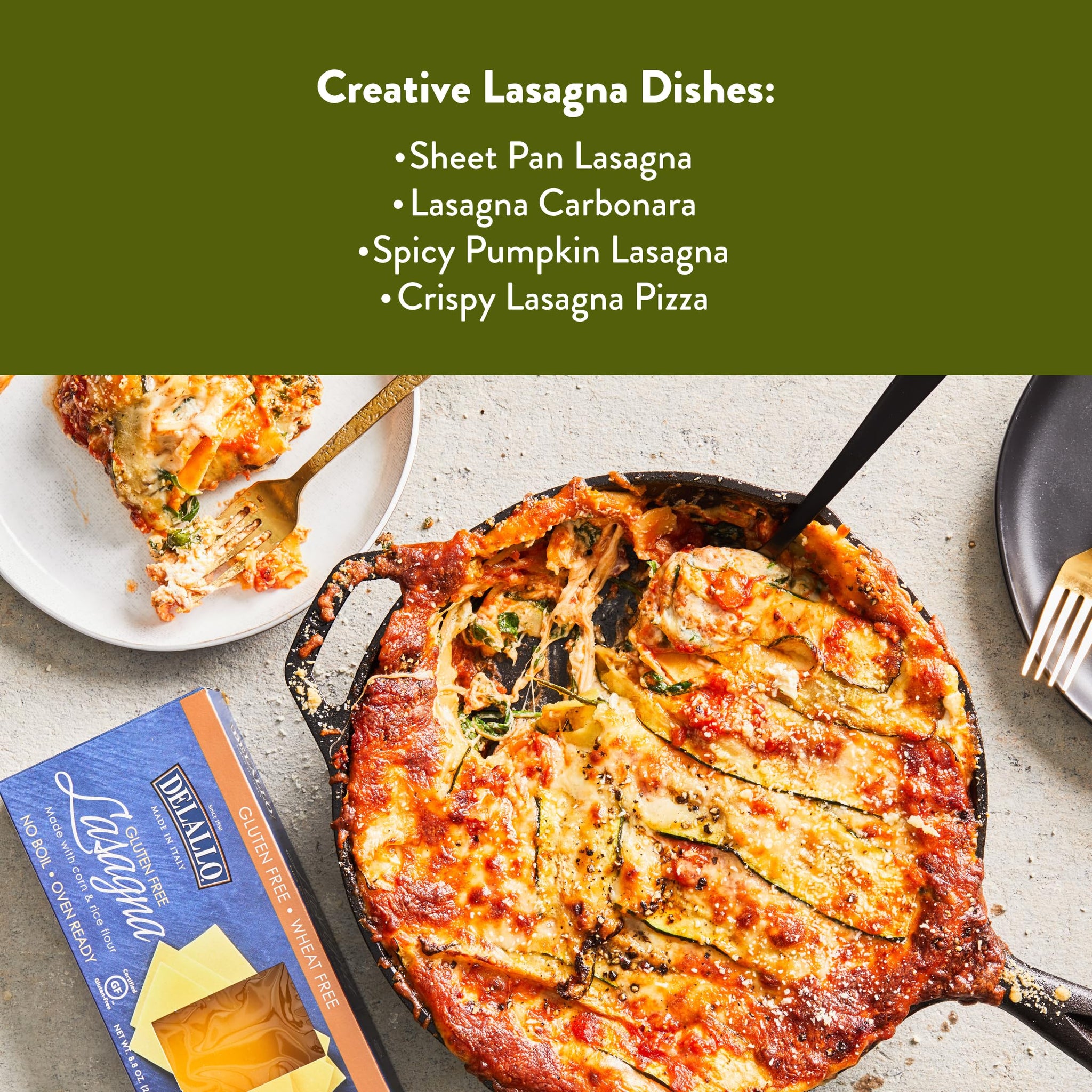 DeLallo Gluten Free Lasagna Noodle Sheets, 8.8 Ounce Box, (5 Pack), Made with Corn and Rice Flour, Oven Ready, No Boil, Non-GMO