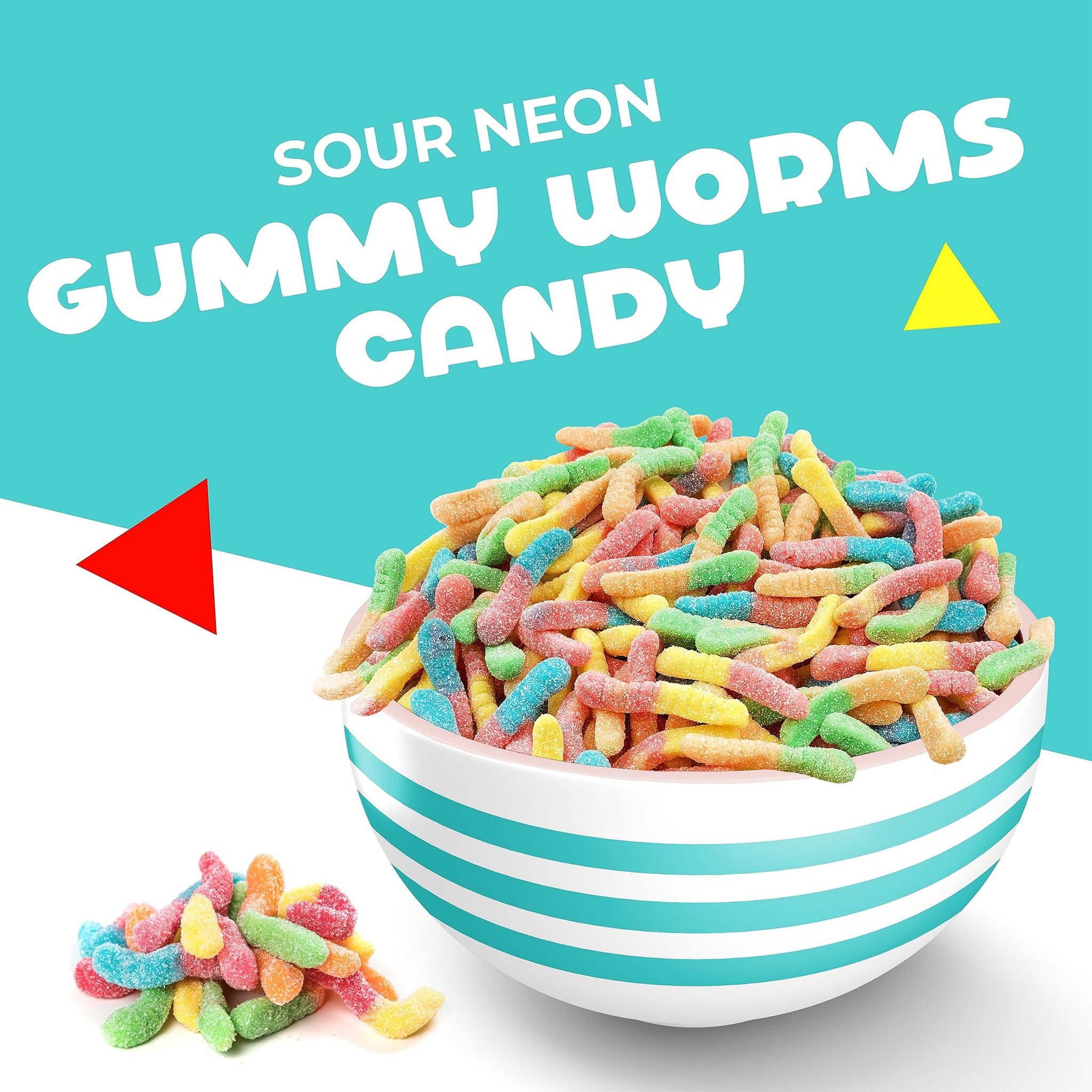 Sour Gummy Worms | 1 Pound Bag of Neon Gummy Worms Candy | Classic Sanded Gummies for Parties, Goodie Bags, Snacking & Candy Buffets | Assorted Fruit