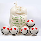 booni - Handmade Natural Wool Dryer Ball - 6 pack XL - (Lavender oil- optional) Reusable Wrinkle free (Heart emoji no oil)