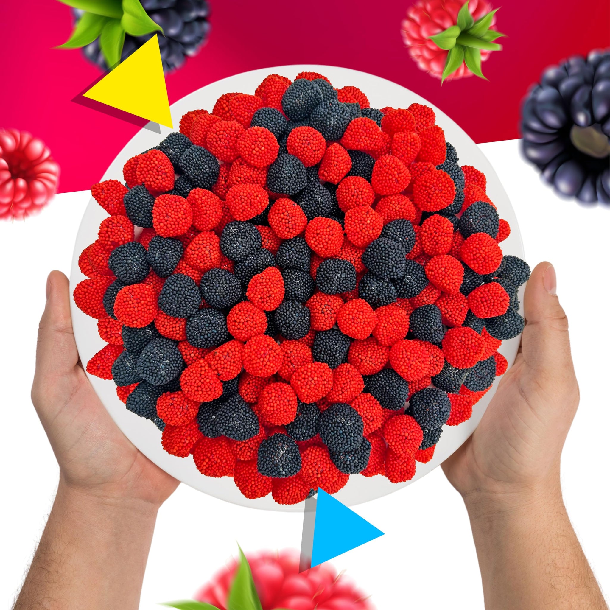 Berries Gummy Candy | 2 Pound Bag | Red and Black Soft Candy Bulk | Raspberry and Blackberry Crunchy Gummies for Dessert Decoration, Gifting & Buffets