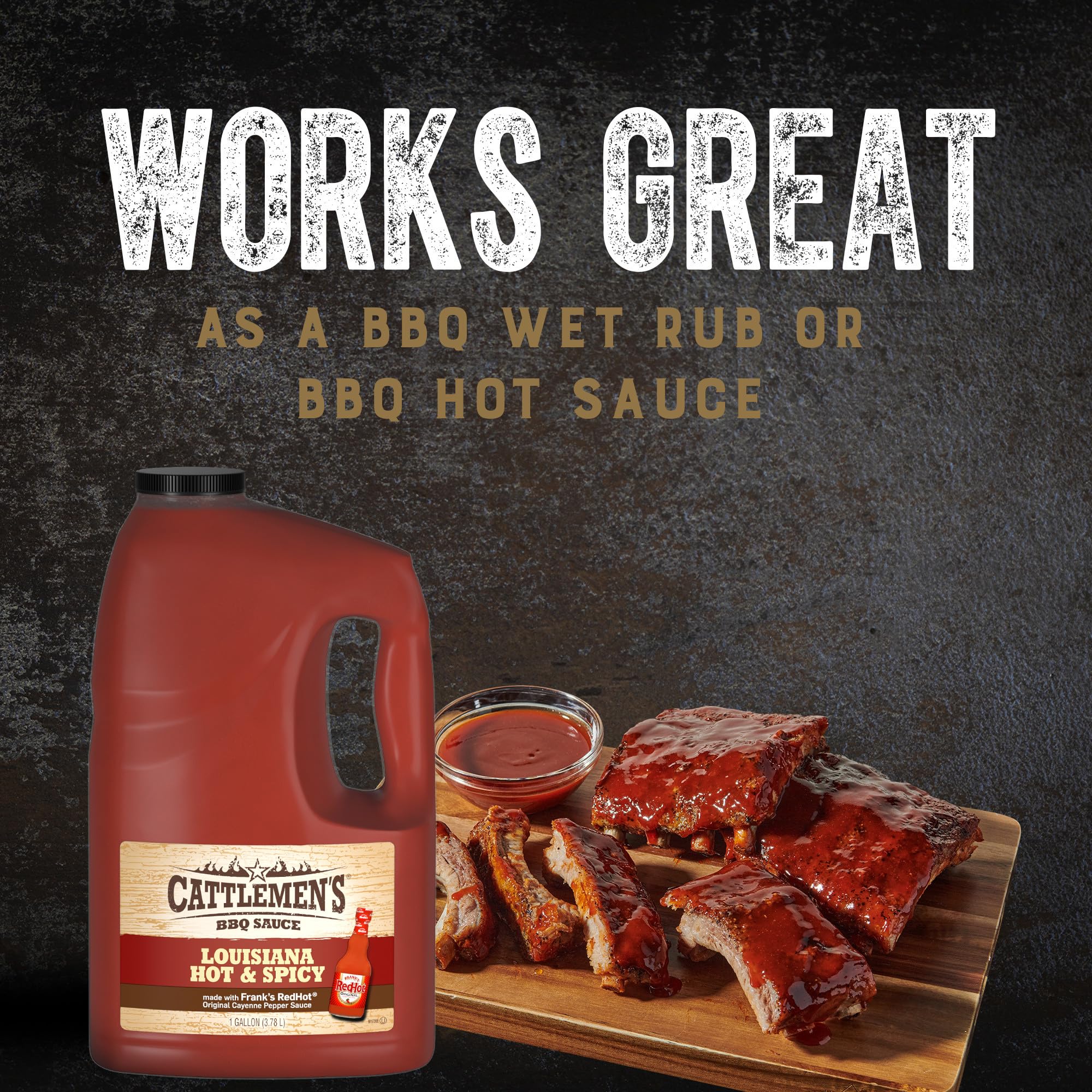 Cattlemen's Louisiana Hot & Spicy BBQ Sauce, 1 gal - One Gallon Container of Spicy Barbeque Sauce Made with Ripe Tomatoes, Best on Shrimp, Chicken