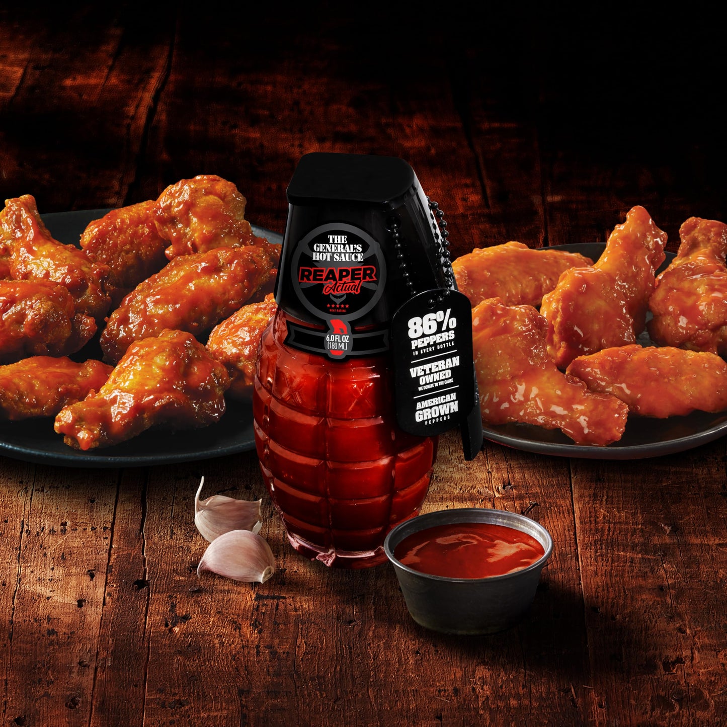 The General's Hot Sauce, Reaper Actual, 6 oz, Carolina Reaper, Cayenne, Chipotle Peppers, 5/5 Heat Rating, Natural Spicy Sauce for Wings, Ribs, BBQ