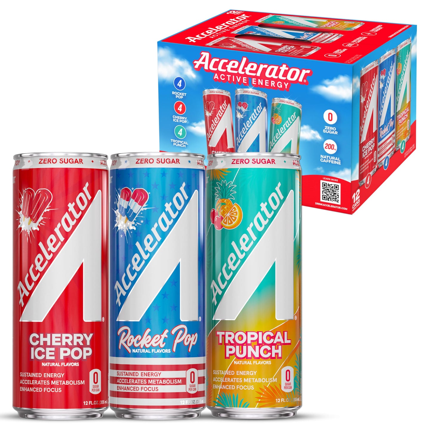 Accelerator Energy Drink, Variety Pack 12oz can (12 pack), Zero Sugar, Sustained Energy from 100% Natural Caffeine (200mg from Green Coffee Bean