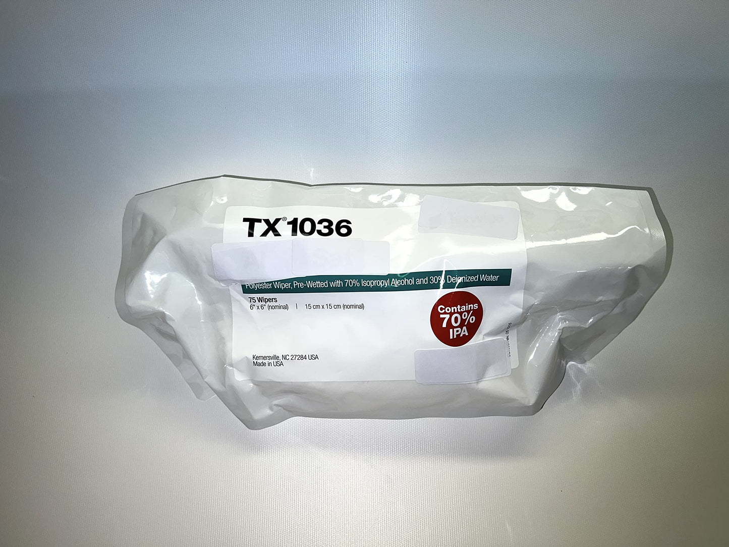 Texwipe TX1036 AlphaStat Presaturated (70% ISO/DI Water) Wipes, 6" x 6", 75/Bag