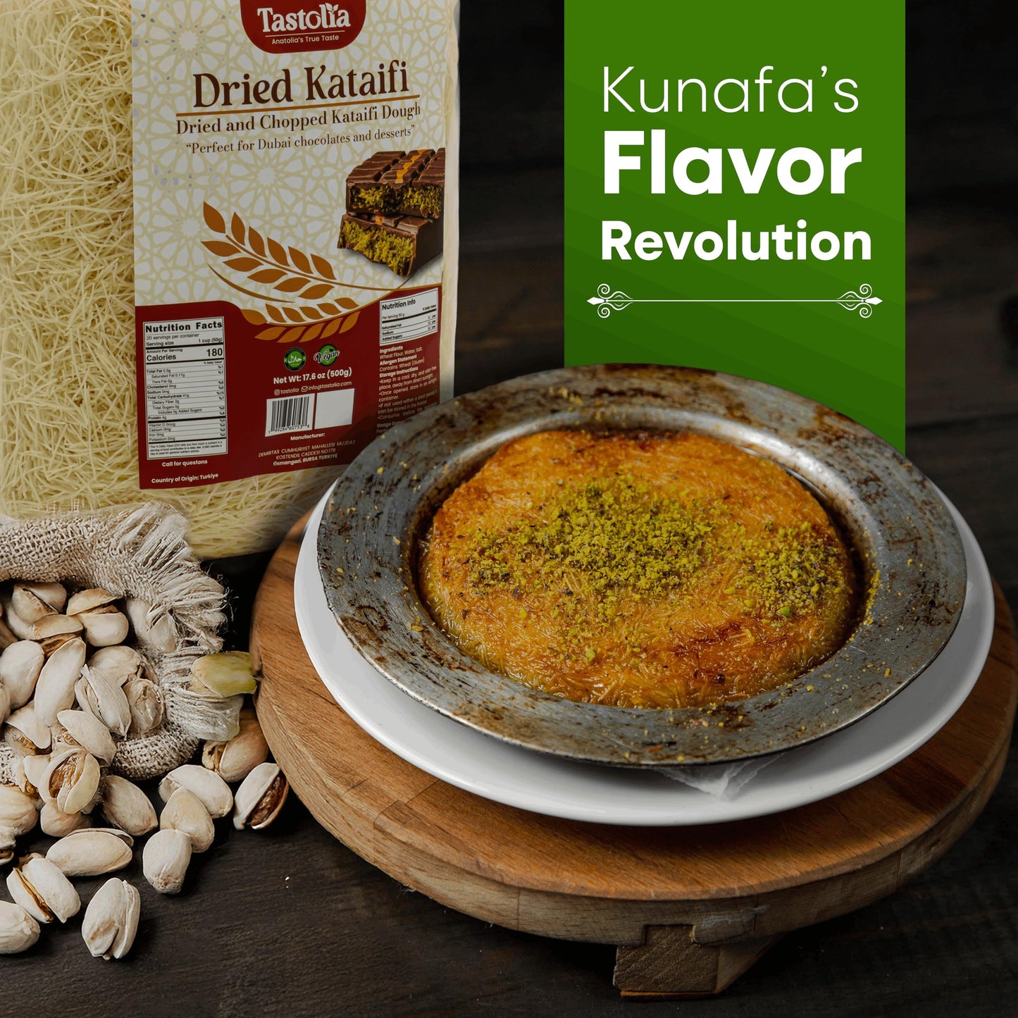 Tastolia Dried Kataifi (Kadayif) 500g (1.1 lb) - Shredded Fillo Dough for Dubai Chocolate, Knafeh, Kunafa - Crispy Kataifi Pastry (Kadaif, Katifi