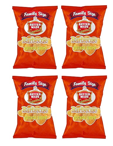 Better Made BBQ Potato Chips - Four (4) Pack - 8.5-9 oz Family Size Bags - Crispy, Crunchy, Salty Snacks Made From Fresh Potatoes - Gluten Free