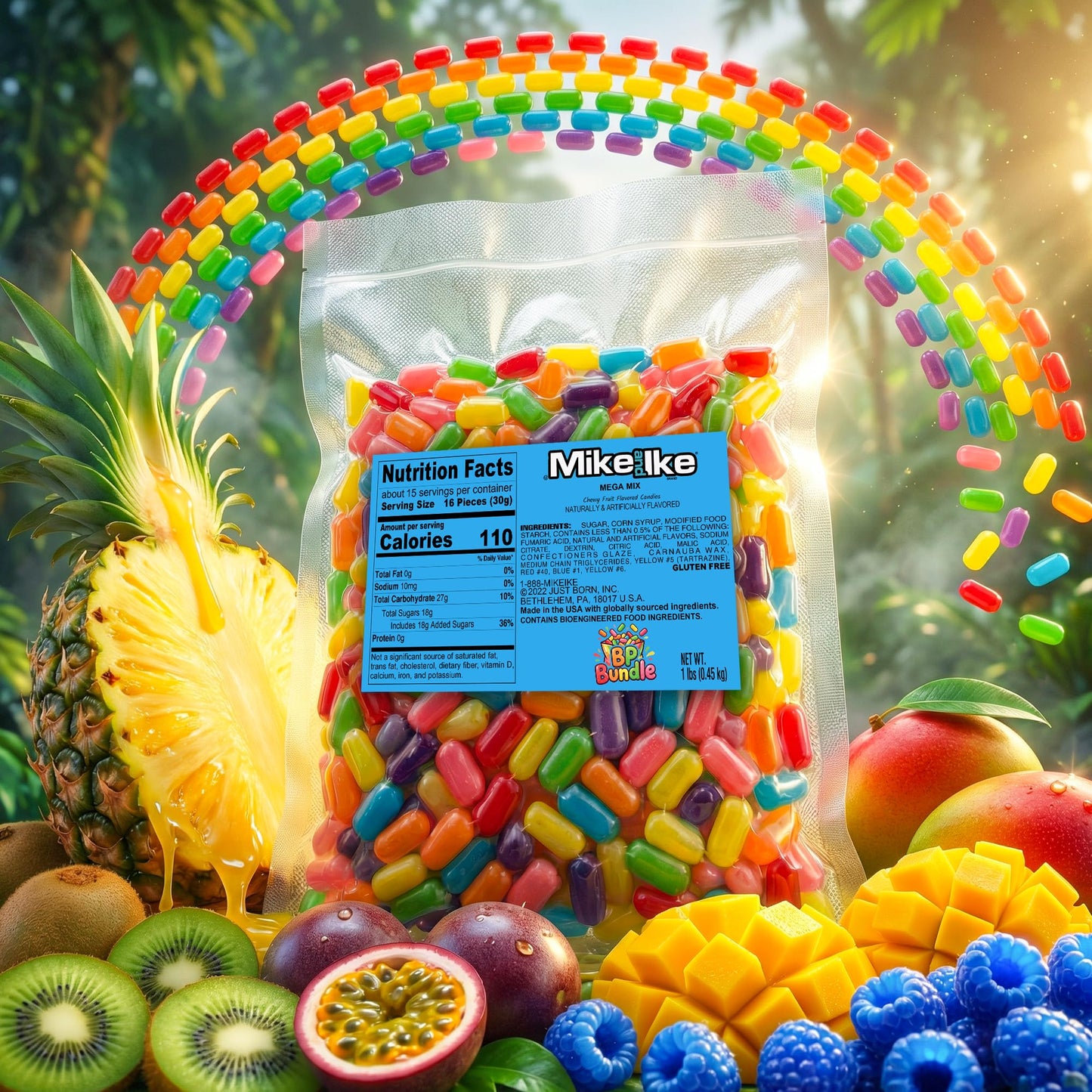 BP BUNDLE Mike And Ike Mega Mix Candy | Mike And Ike Candy Bulk | Juicy Variety Pack Jelly Beans | Tropical Assorted 10 Fruit Flavored Candies | Big