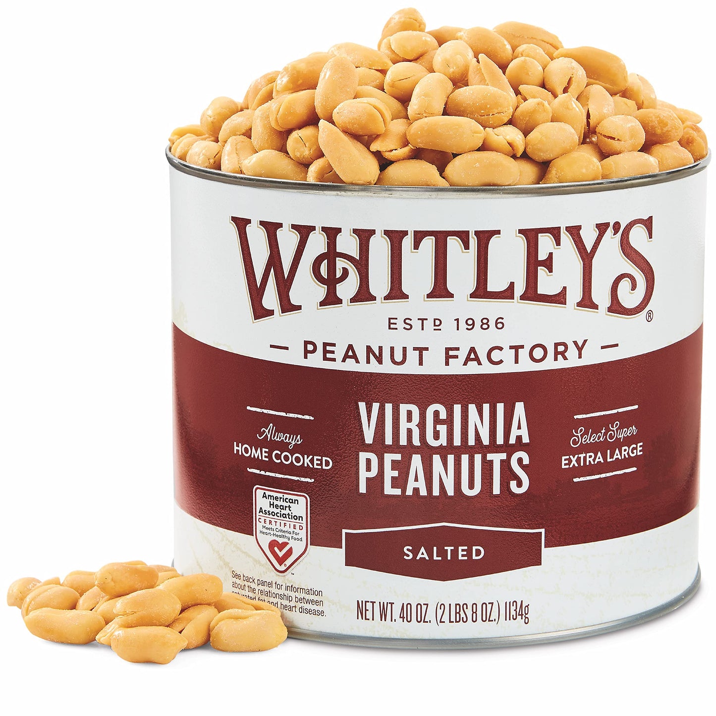 Whitley’s Salted Virginia Peanuts - Super Extra Large 'Home Cooked' Virginia Peanuts (40 Ounce Tin)