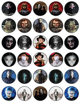 30 x Edible Cupcake Toppers Themed of Scary Horror Films Collection of Edible Cake Decorations | Uncut Edible on Wafer Sheet