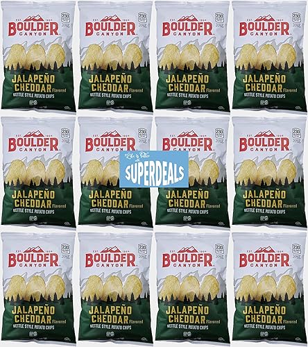 Boulder Canyon | Jalapeno Cheddar | Kettle Style Potato Chips| 1.5 Ounce | Pack of 12 Bundled by SUPERDEALS with Mystery Bonus Gift