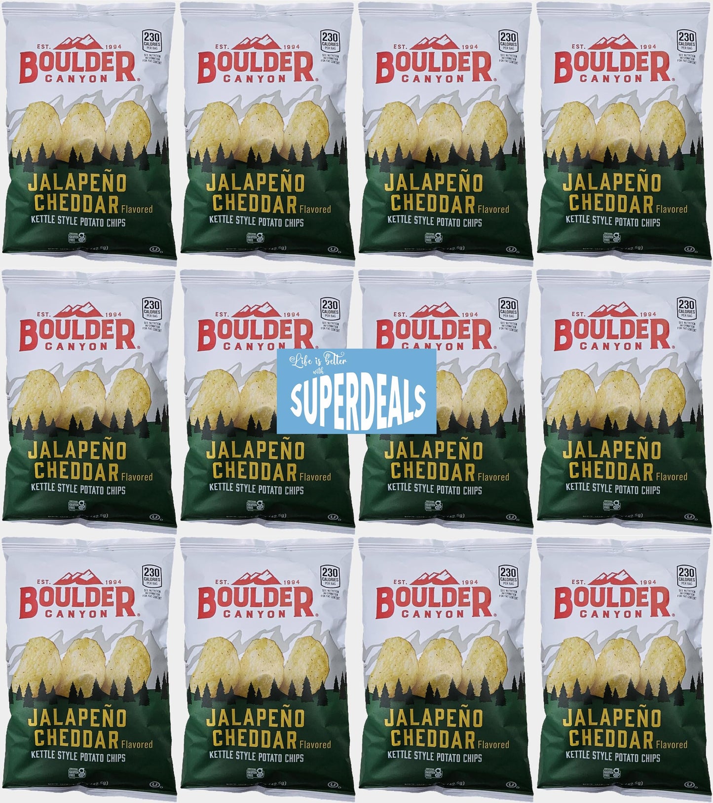 Boulder Canyon | Jalapeno Cheddar | Kettle Style Potato Chips| 1.5 Ounce | Pack of 12 Bundled by SUPERDEALS with Mystery Bonus Gift