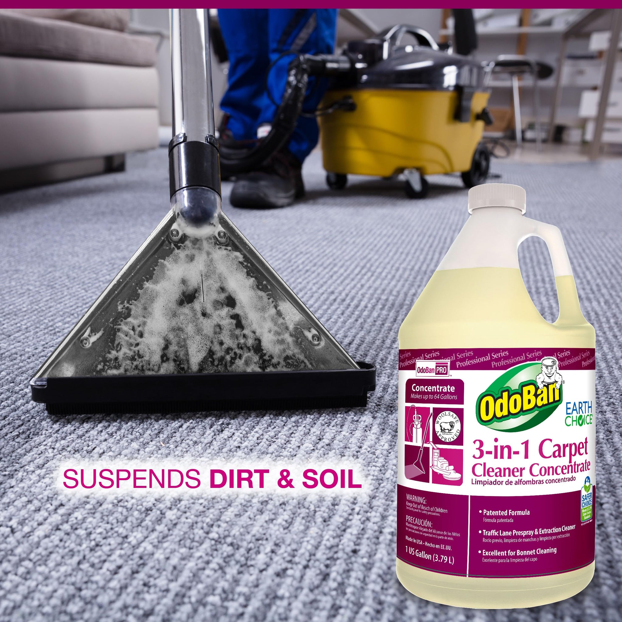 OdoBan Professional Series Cleaning 3-in-1 Carpet Cleaner Concentrate, Made in the USA, Set of 4, 1 Gallon Each