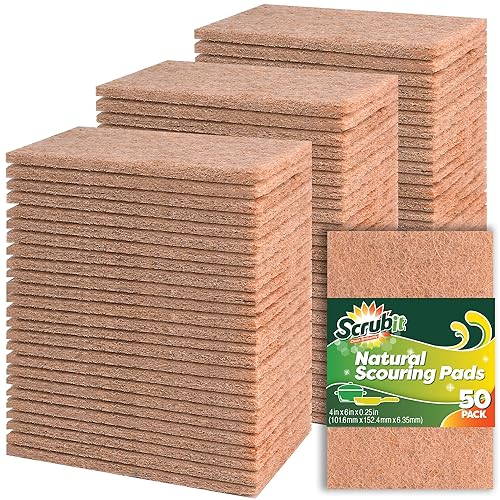 SCRUBIT 50 Pack Natural Scouring Pads - Heavy Duty Scrubbing Pads for Dishes - Non-Scratch - Reusable - Natural, Eco-Friendly, Biodegradable Sisal