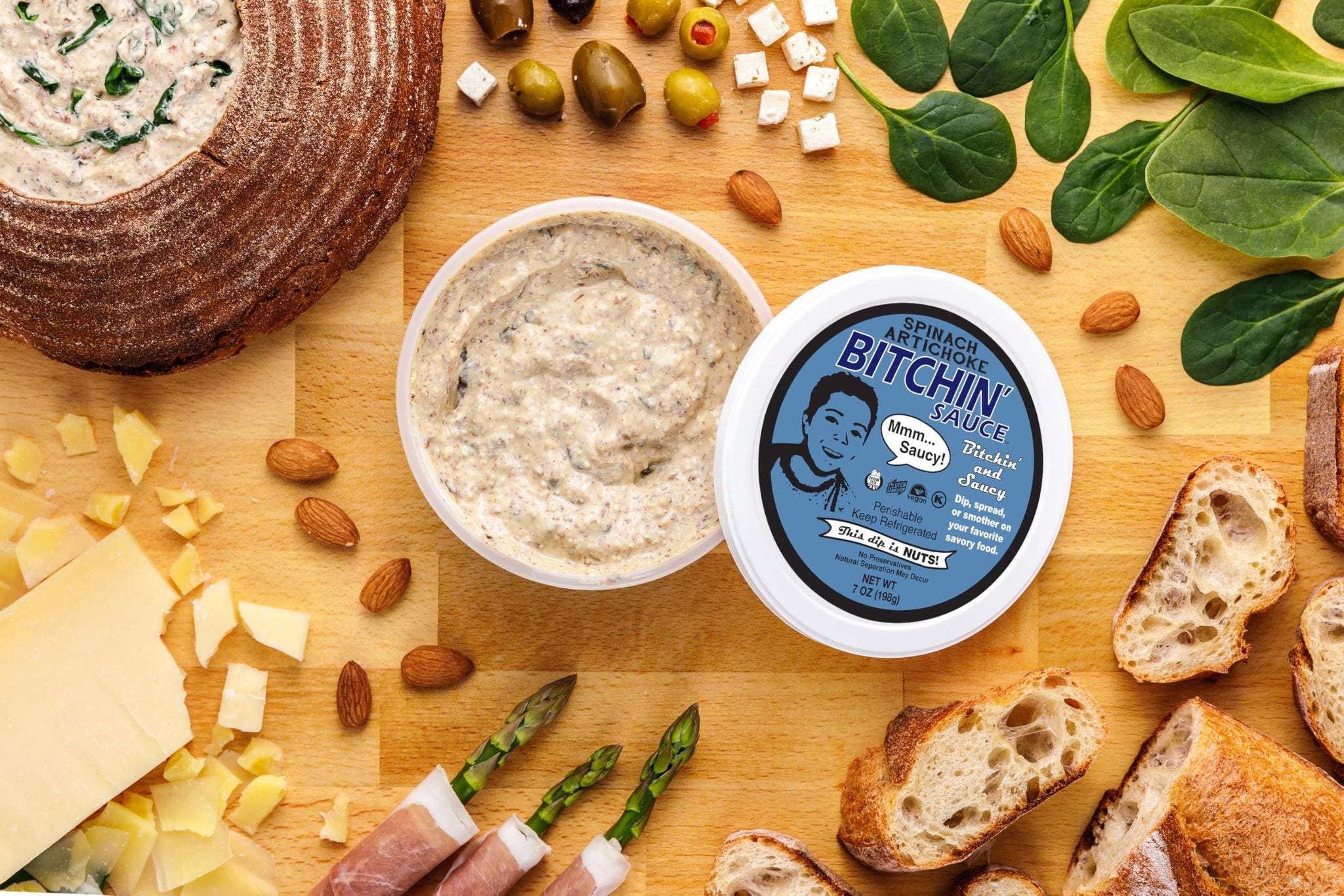 Spinach Artichoke Bitchin’ Sauce, 7oz - The Almond Dip