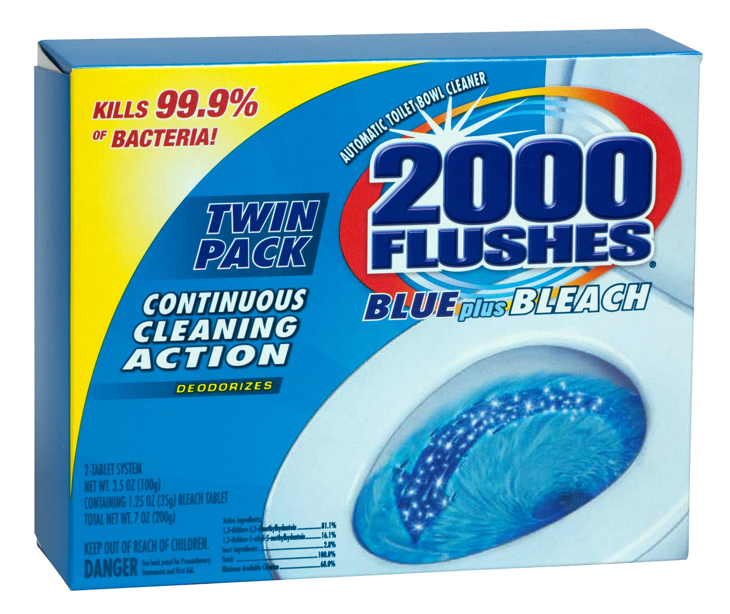 2000 Flushes Blue Plus Bleach Automatic Toilet Bowl Cleaner, 3.5 OZ TWIN-PACK (PACK OF 1), Net Weight: 7 Ounce