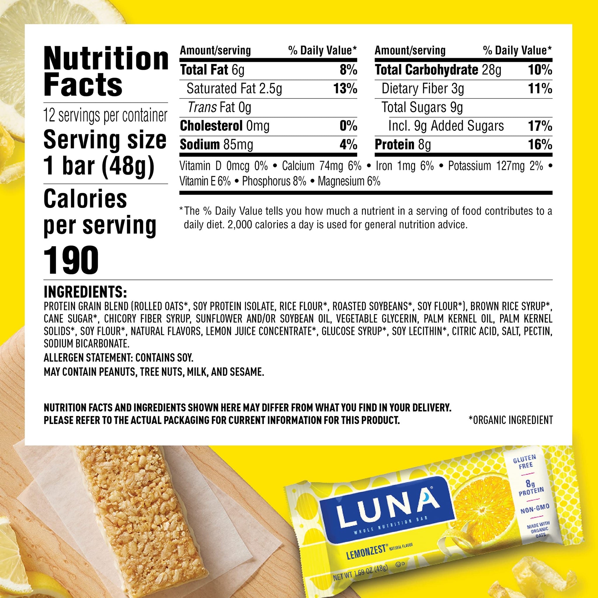 LUNA Bar - Gluten Free Snack Bars - Lemonzest 12ct + LUNA - Gluten Free Snack Bars - Nutz Over Chocolate 15ct