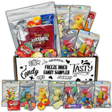 Fun Flavors Box Freeze Dried Candy 7 Bag Sampler Variety Pack, Unique Candy Gift Box- Crunchy and Airy or Chewy and Sticky- Taste the Transformation