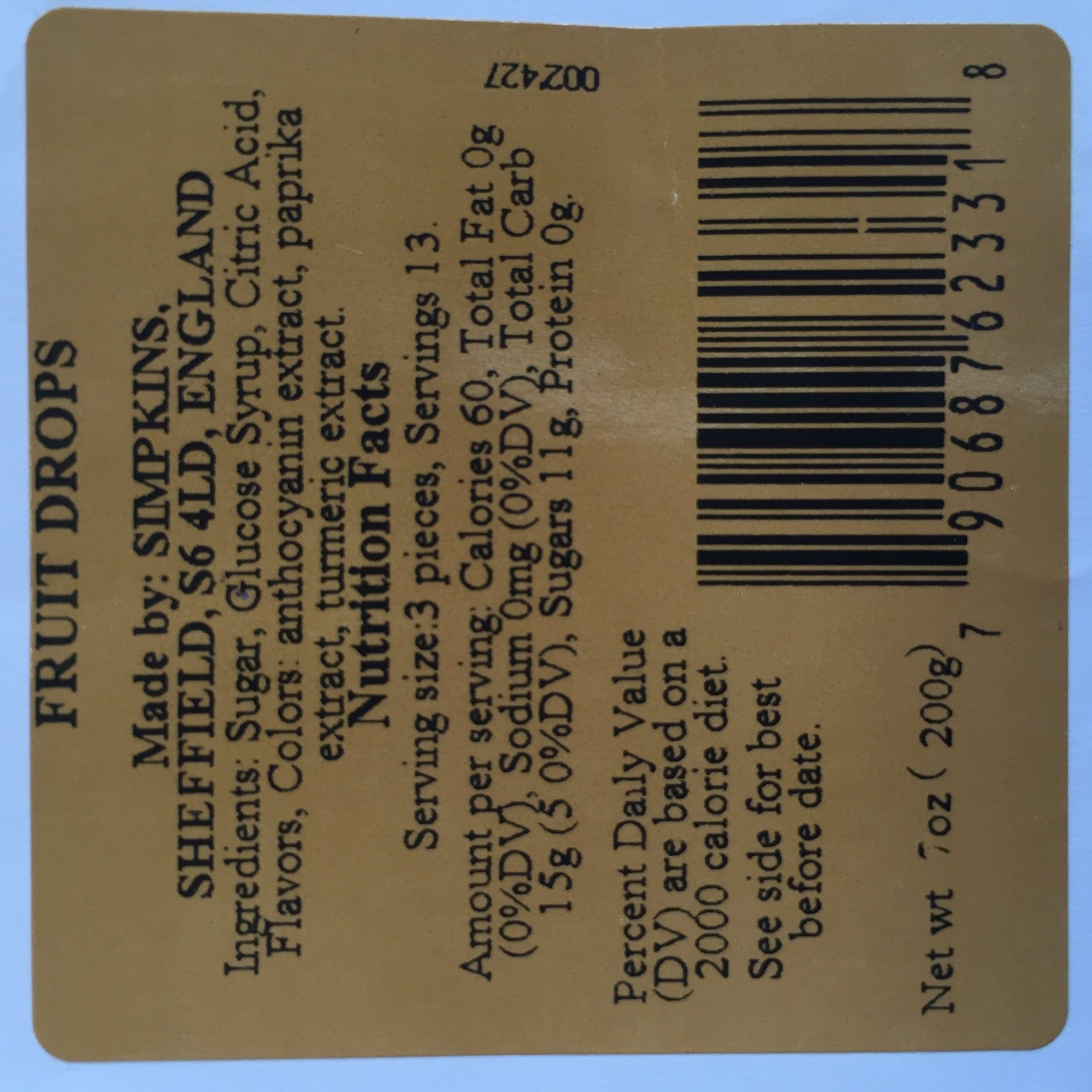 Simpkins Travel Sweet, Mixed Fruit Drops, One 200g Tin