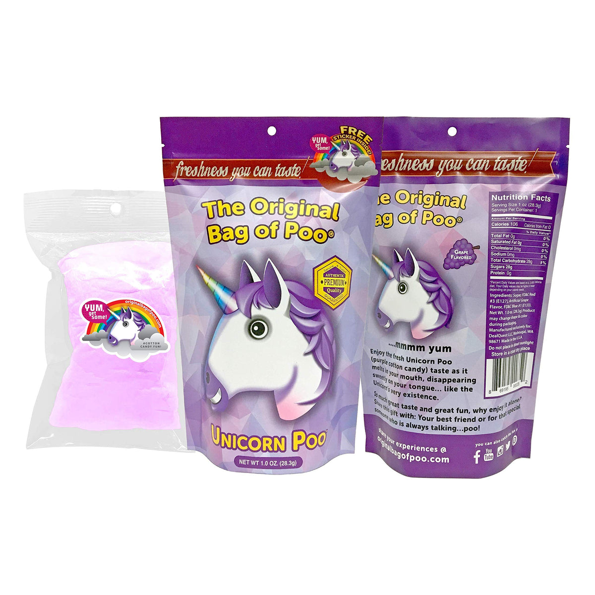 The Original Bag of Poo®, Novelty Poop Cotton Candy Gag Gift (Mythical Variety Pack) Assorted flavors. Free stickers inside.