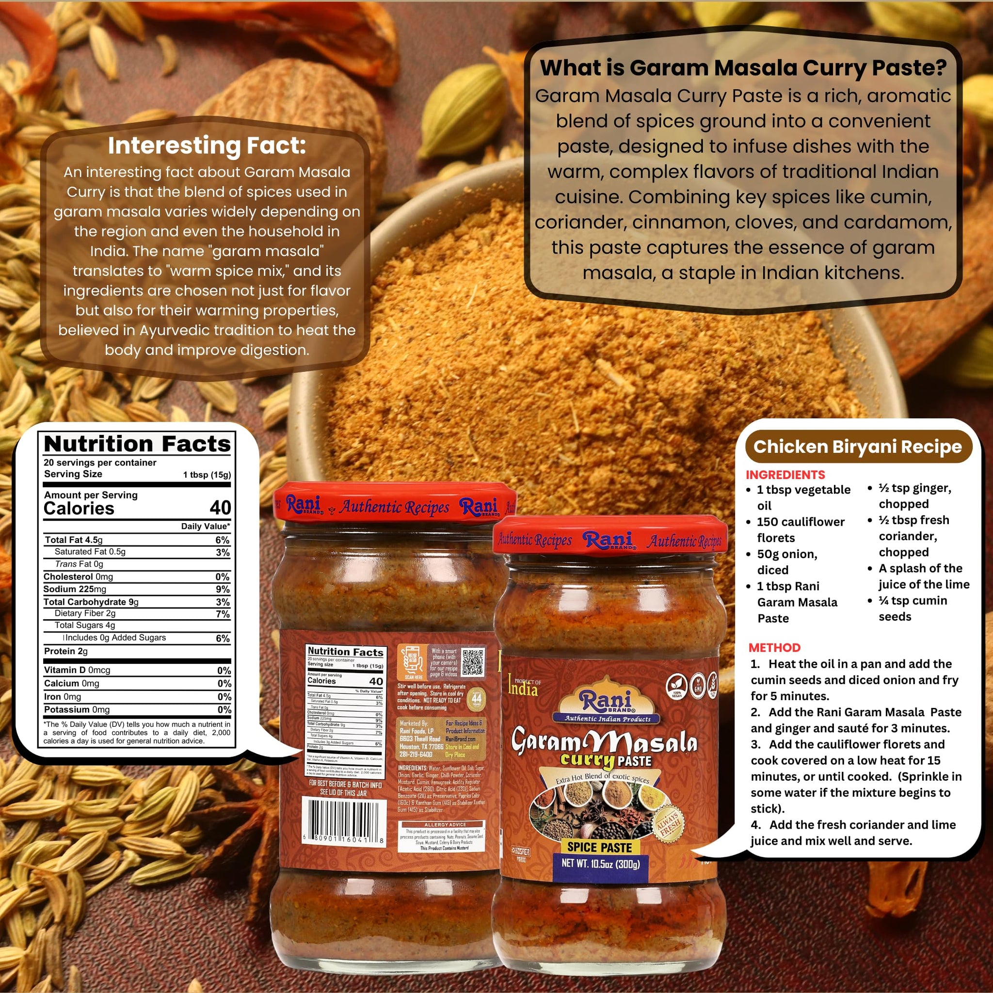 Rani Garam Masala Curry Spice Paste 10.5oz (300g) Glass Jar, Pack of 5+1 FREE ~ No Colors | All Natural | NON-GMO | Kosher | Vegan | Gluten Free |