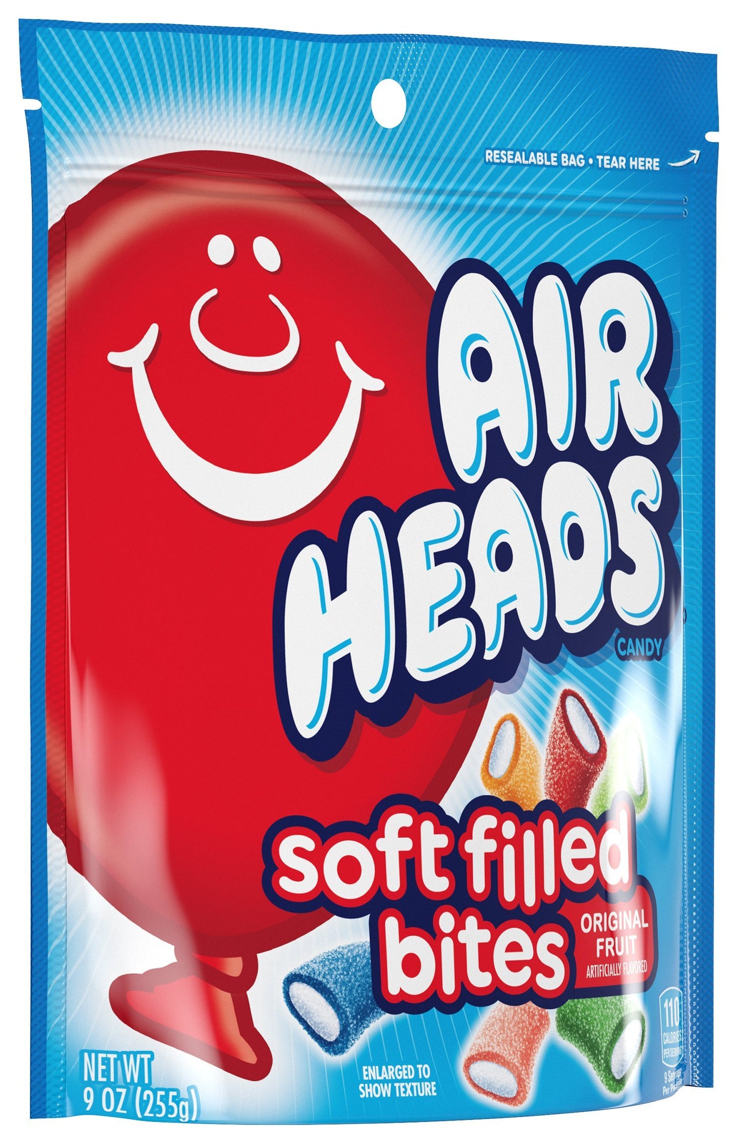 Airheads Candy, Soft Filled Bites, Assorted Fruit Flavors, Stand Up Bag, Party, Pantry, 9oz Bag, Box of 12 Bags