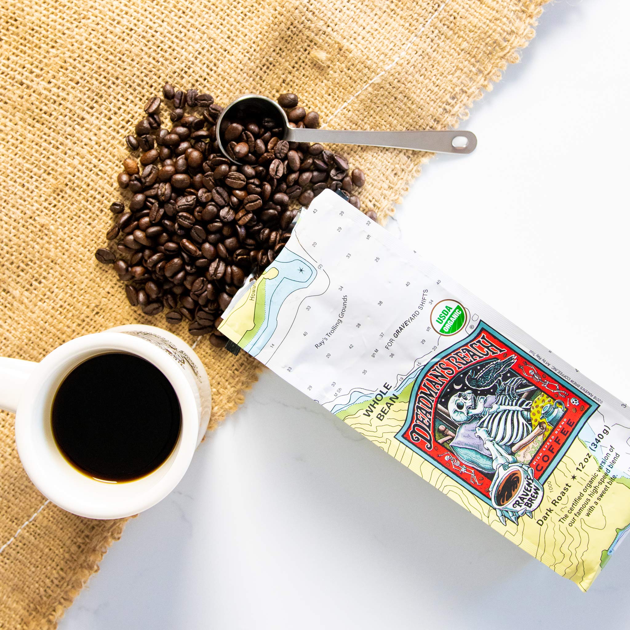 Raven’s Brew Coffee Bold Organic Coffee Dark Roast Whole Bean - Deadman's Reach 12oz