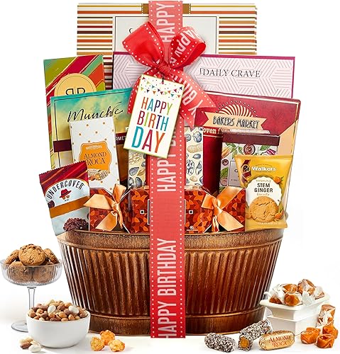 Broadway Basketeers Birthday Gift Basket - Gourmet Snacks & Sweet Treat Box with Cookies, Candy & more - Food Gift Basket for Women, Men & Families