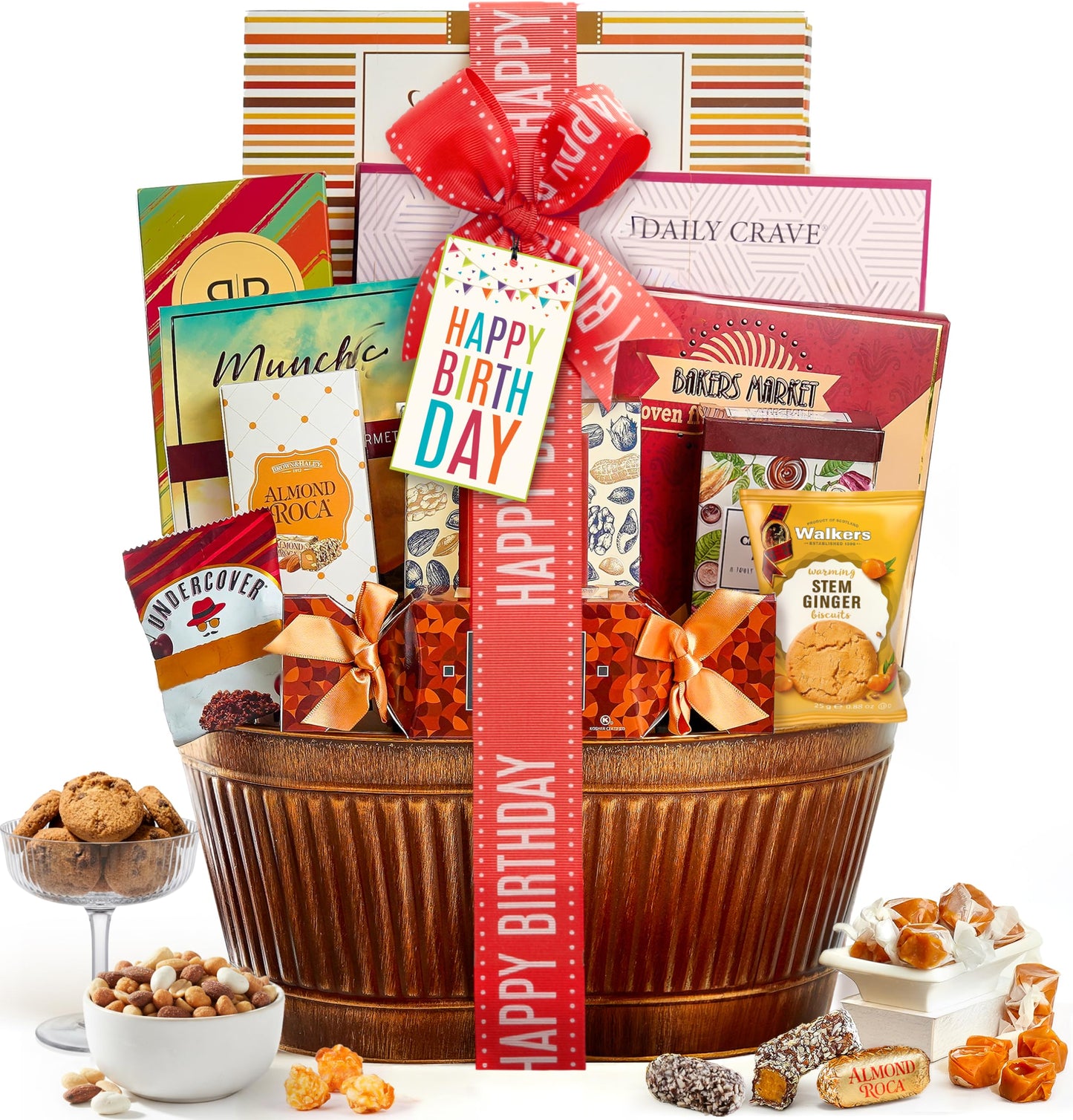 Broadway Basketeers Birthday Gift Basket - Gourmet Snacks & Sweet Treat Box with Cookies, Candy & more - Food Gift Basket for Women, Men & Families