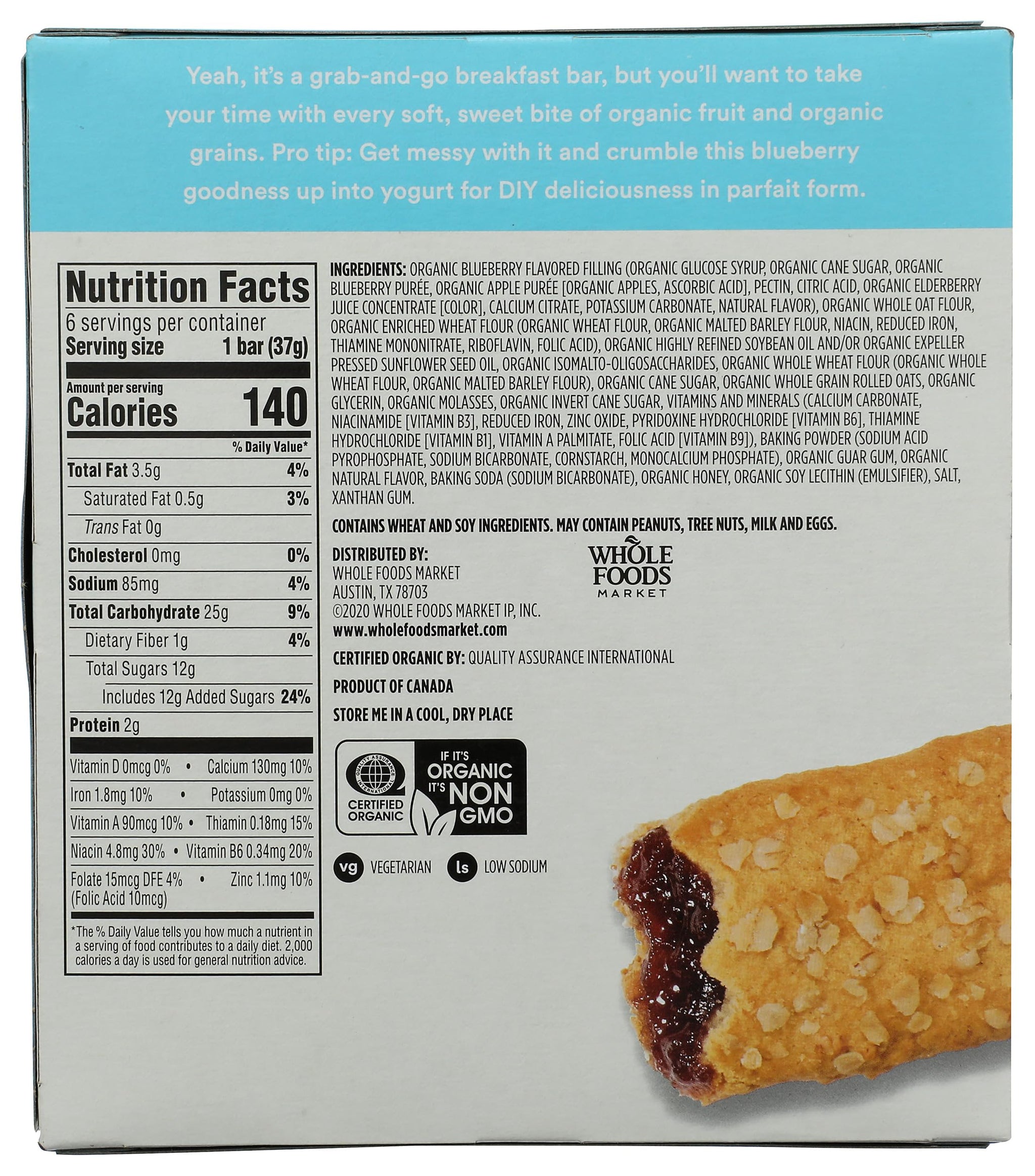 365 by Whole Foods Market, Organic Blueberry Cereal Bar 6 Count, 7.8 Ounce