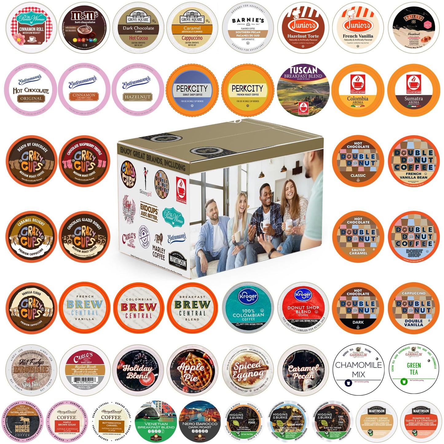 Perfect Samplers Tea Pods, Cider, Hot Chocolate, Cappuccino & Coffee Pods Variety Pack, Single Serve Coffee & K Pod Variety Pack for Keurig K Cups