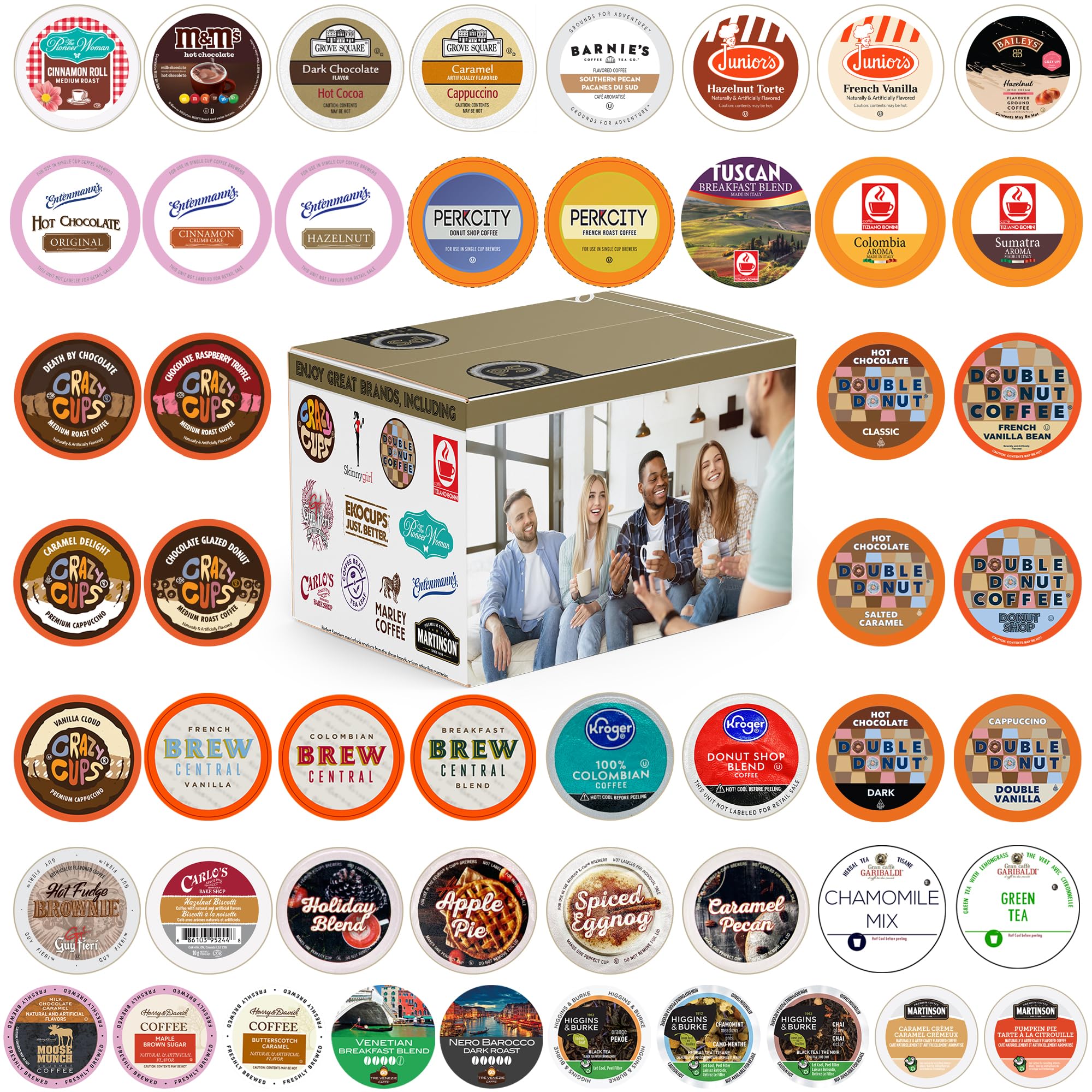 Perfect Samplers Tea Pods, Cider, Hot Chocolate, Cappuccino & Coffee Pods Variety Pack, Single Serve Coffee & K Pod Variety Pack for Keurig K Cups